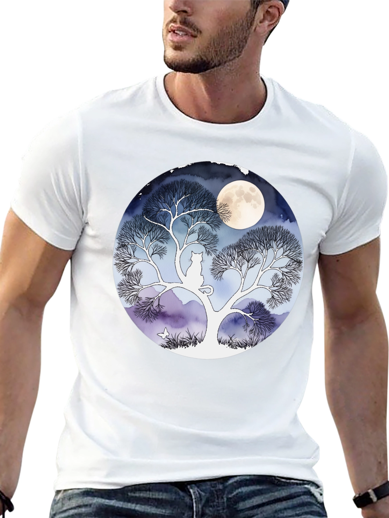 Black Moonlit Cat Tree Graphic Tee - Black view 13