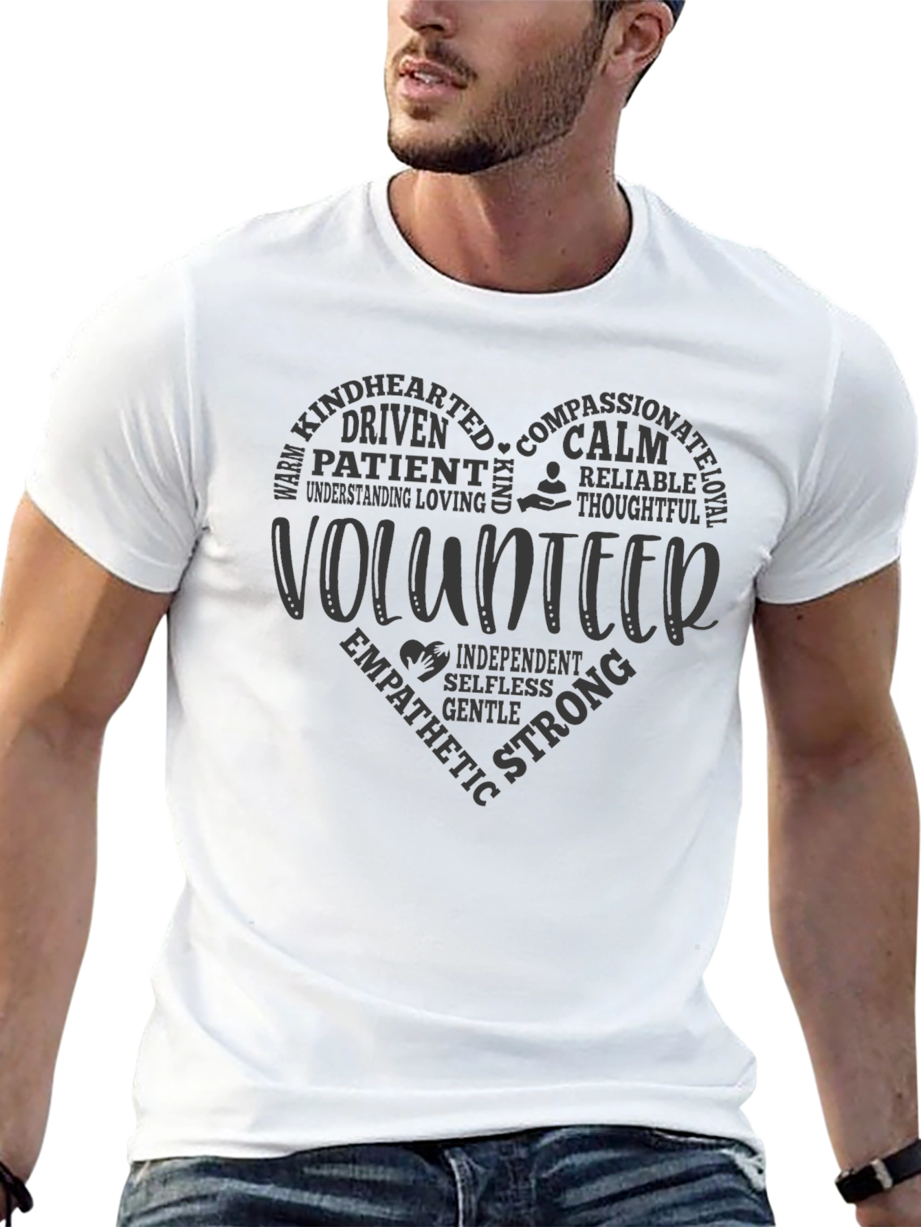 Volunteer Word Art Heart Black T-Shirt - 13