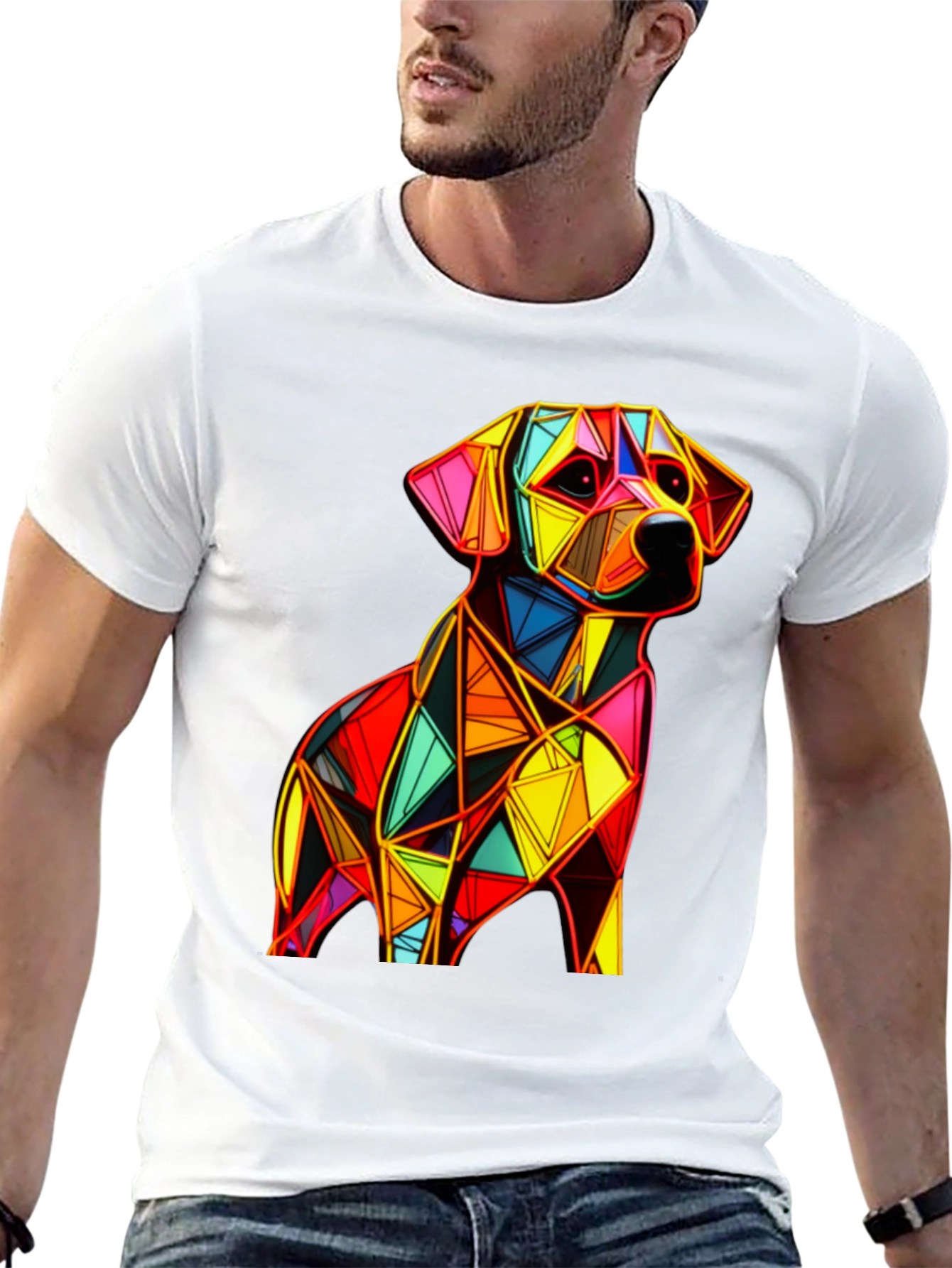 Black Geometric Dog Graphic Black T-Shirt view 13