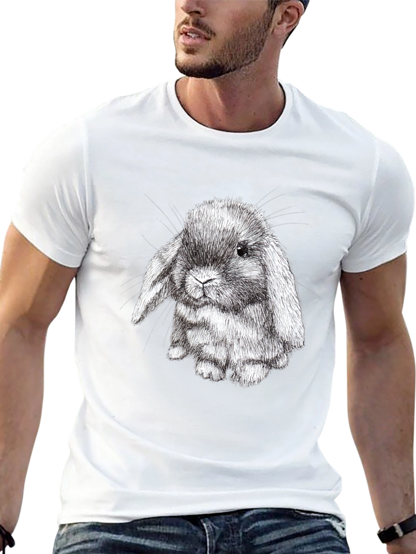 Black Cute Bunny Graphic Black T-Shirt view 13