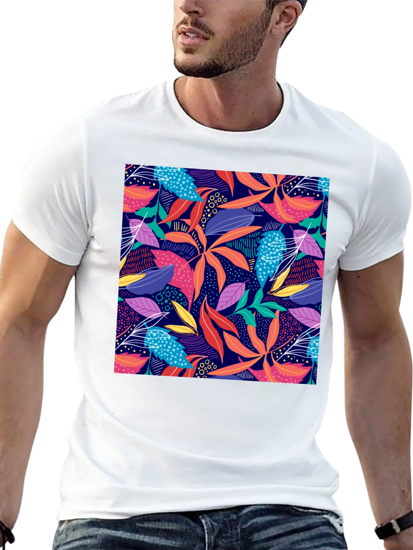 Black Vibrant Floral Print Black T-Shirt view 13