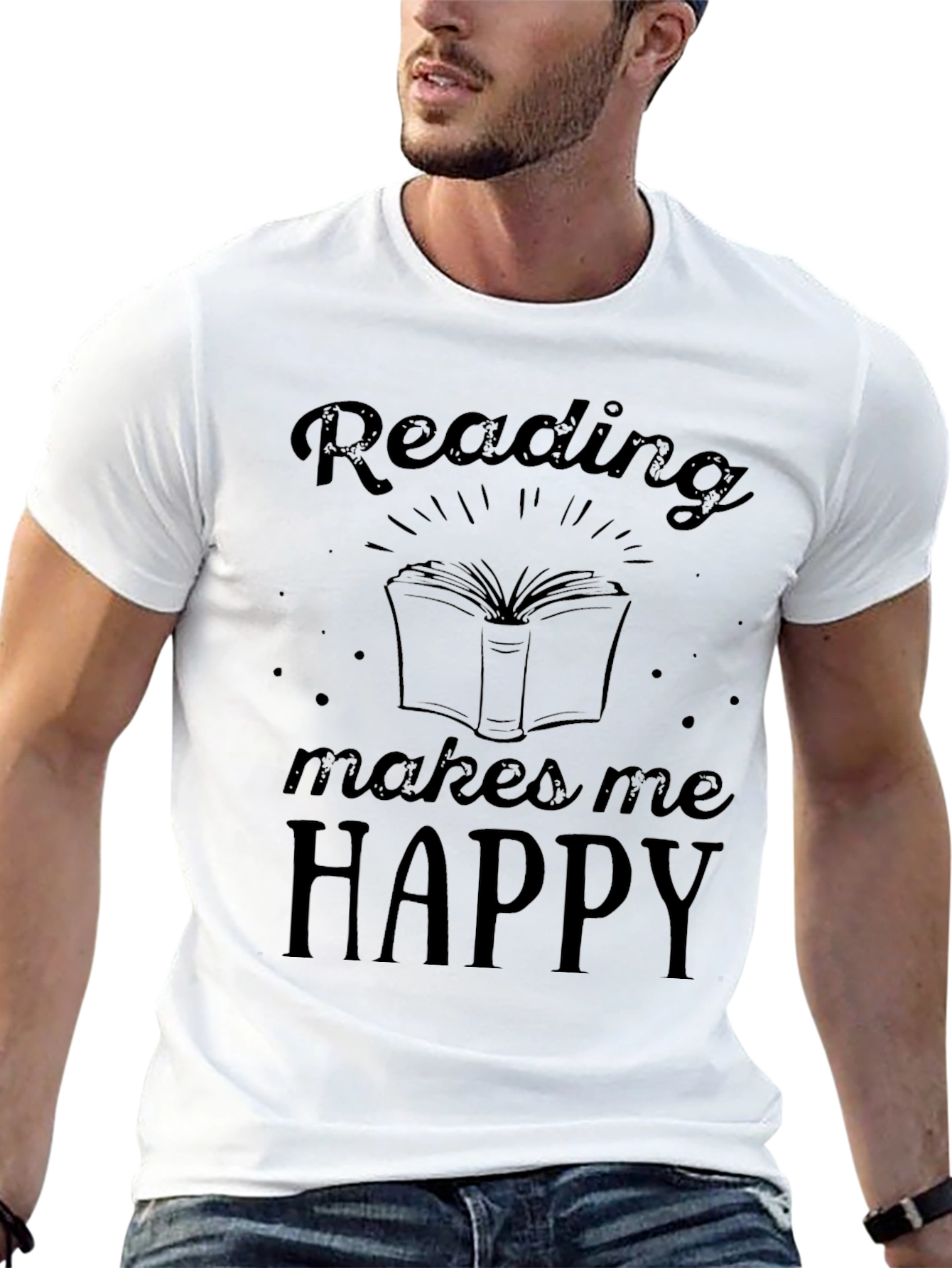 Black Reading Makes Me Happy Black T-Shirt view 13