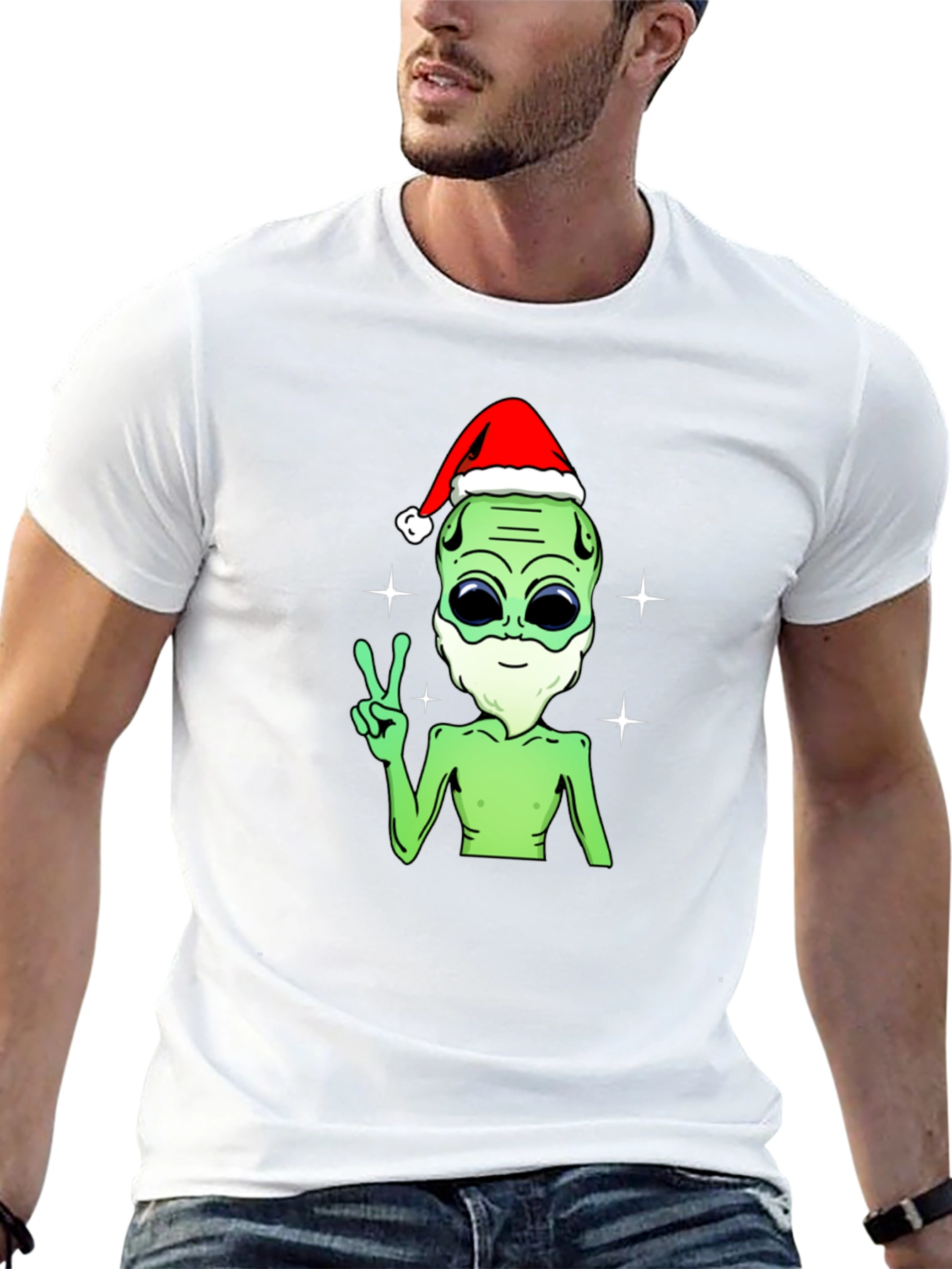 Black Festive Alien T-Shirt - Peace, Love, and Holiday Cheer! view 13