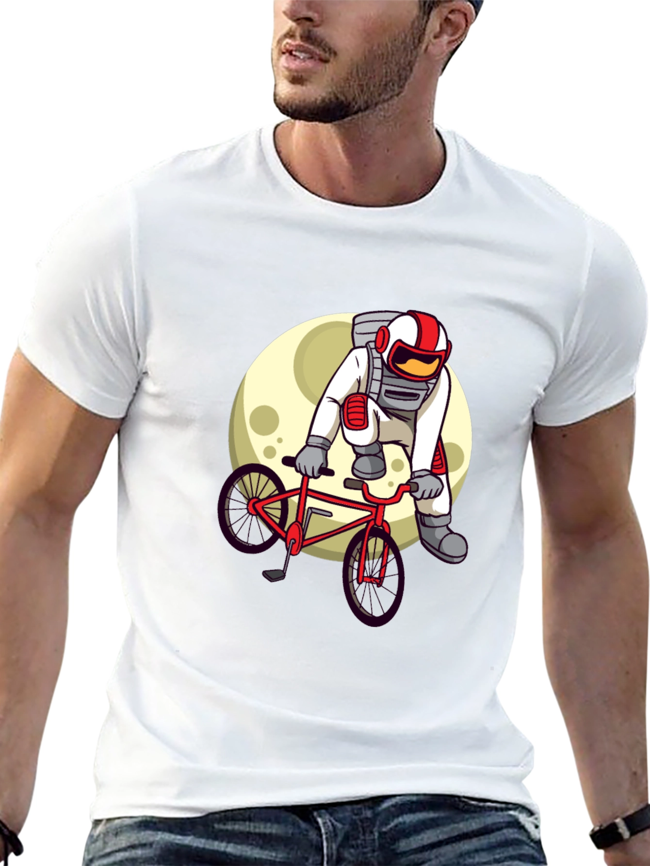 Black Astronaut Biker Graphic Tee - Space Adventure Shirt view 13