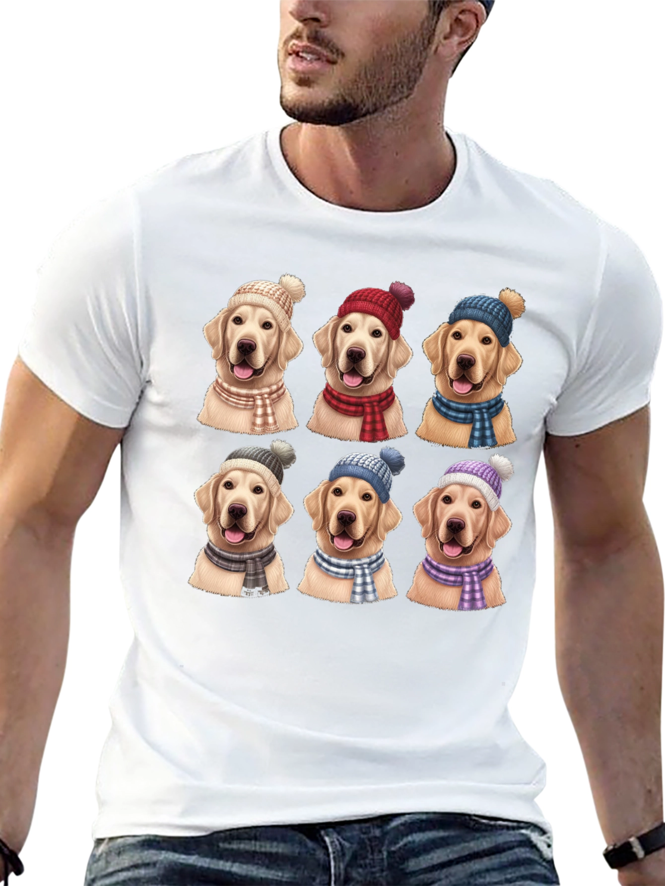 Black Dog Lover T-Shirt: Golden Retrievers in Winter Hats view 13