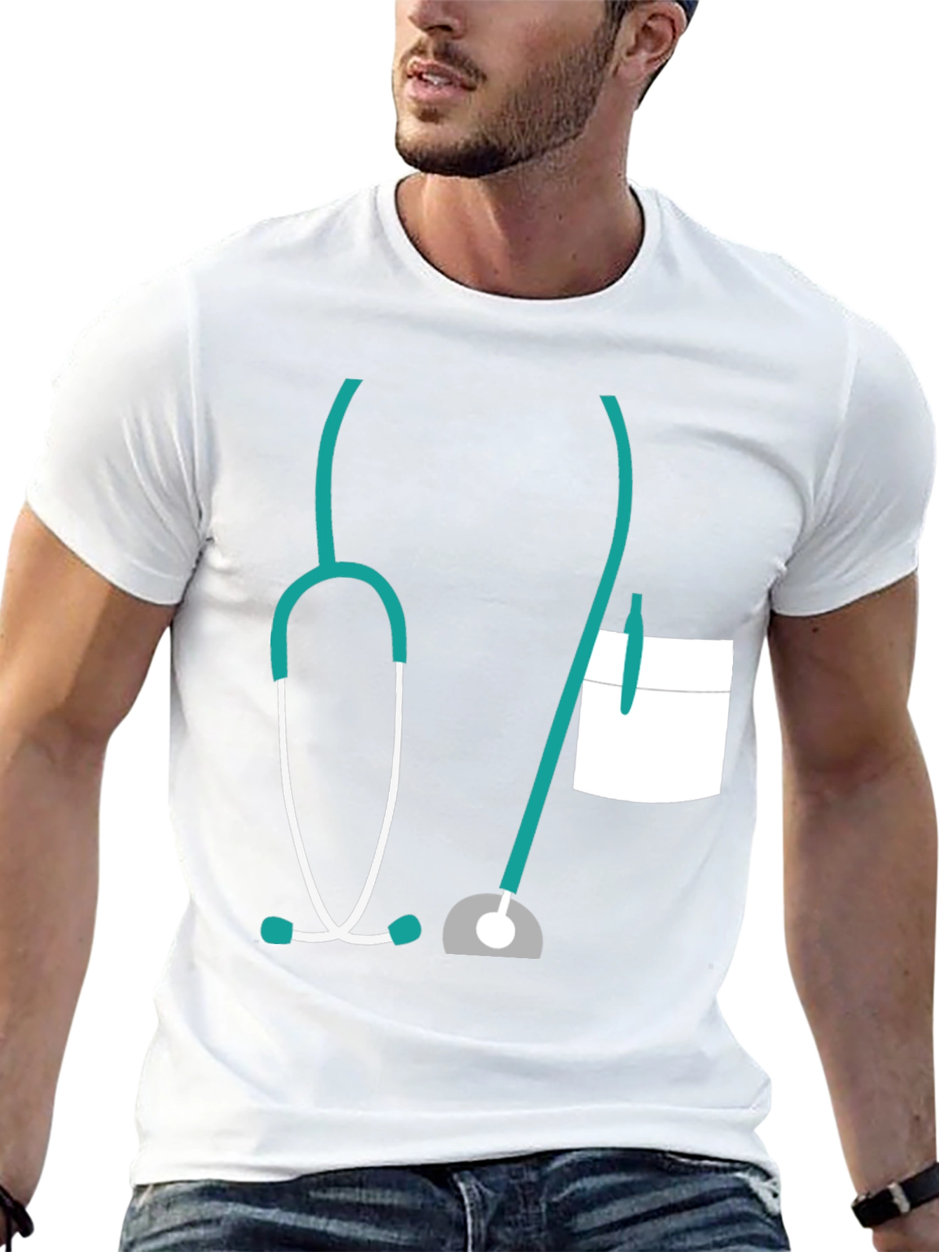 Black Doctor Stethoscope Graphic Tee - Novelty Medical Shirt view 13