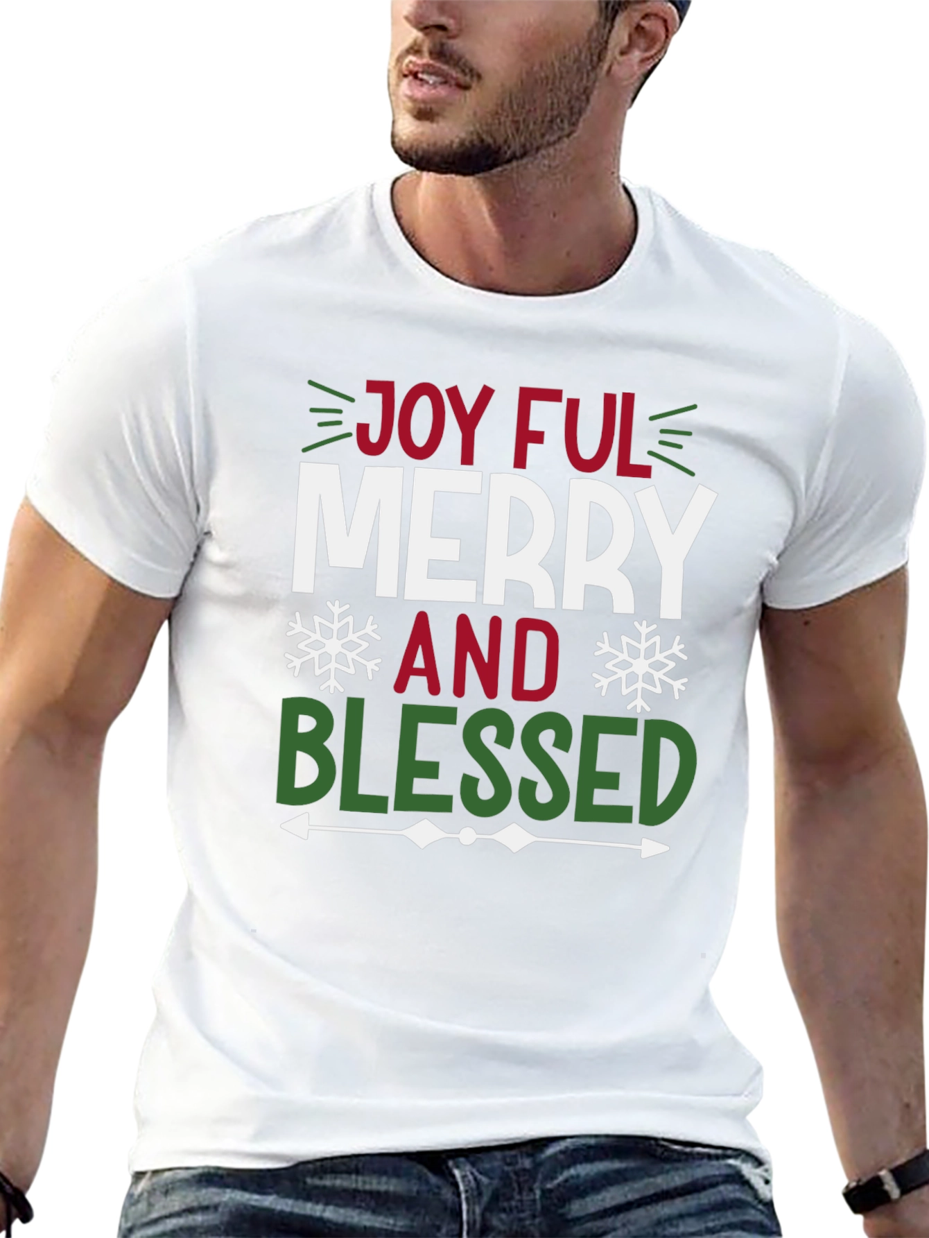 Black Joyful Merry and Blessed Graphic Tee Shirt view 13
