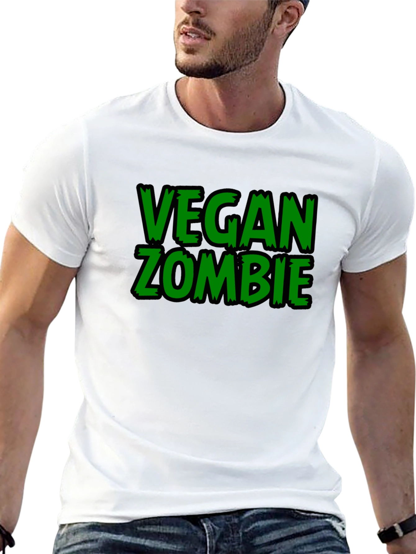 Black Vegan Zombie Black Graphic T-Shirt view 13