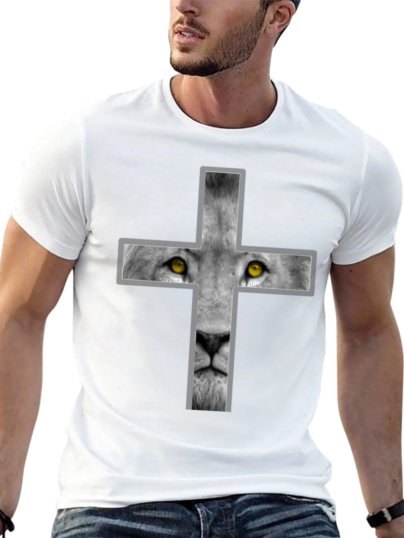 Black Lion Cross Graphic Tee - Black Cotton Blend view 13