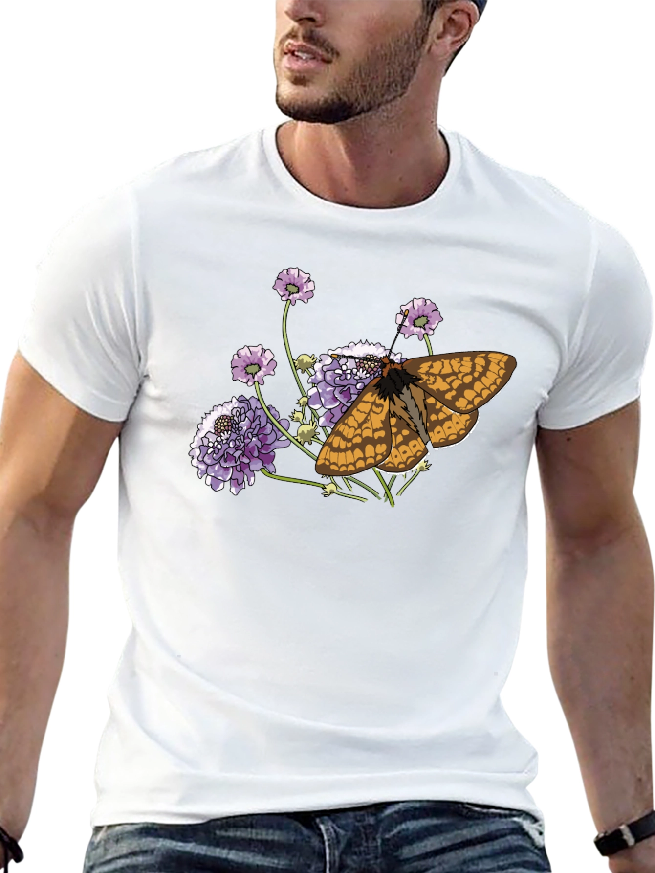 Black Butterfly and Flower Graphic Black T-Shirt view 13