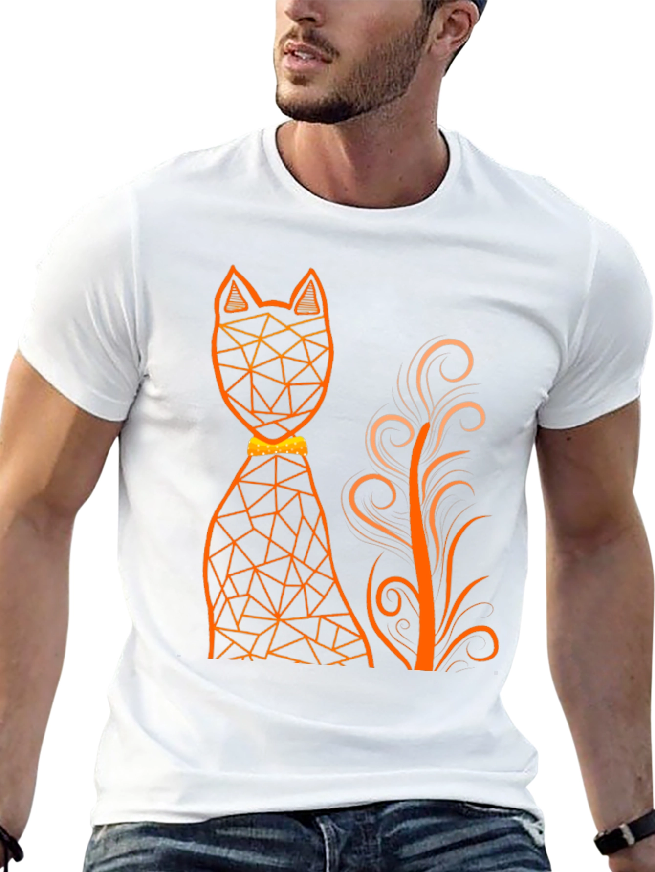 Black Geometric Cat Graphic Tee - Modern Art T-Shirt view 13