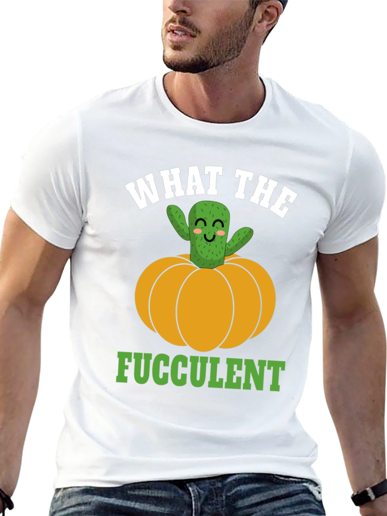 Black What the Fucculent Cactus Pumpkin Graphic T-Shirt view 13
