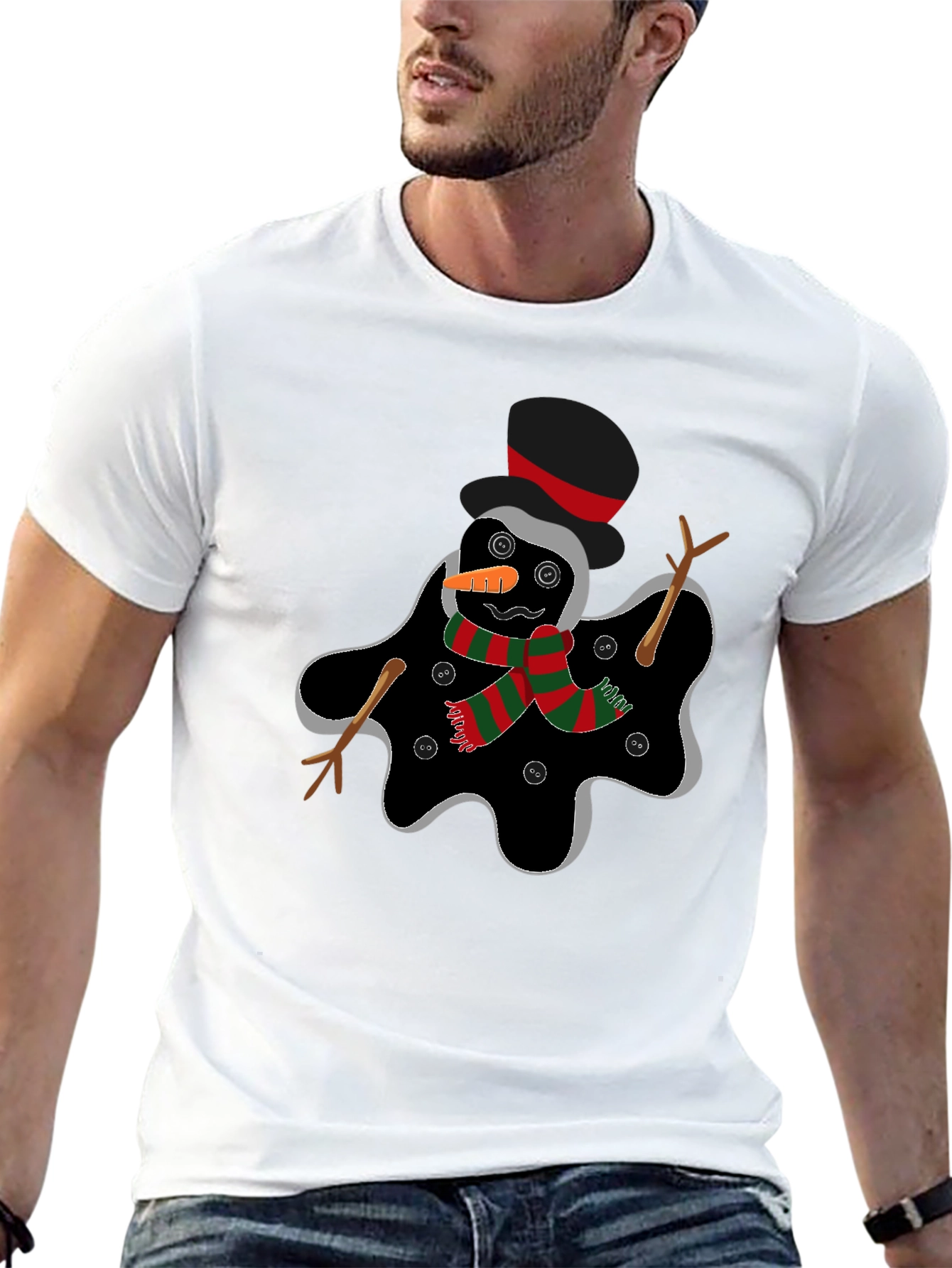 Black Melting Snowman Graphic Tee - Funny Holiday Shirt view 13