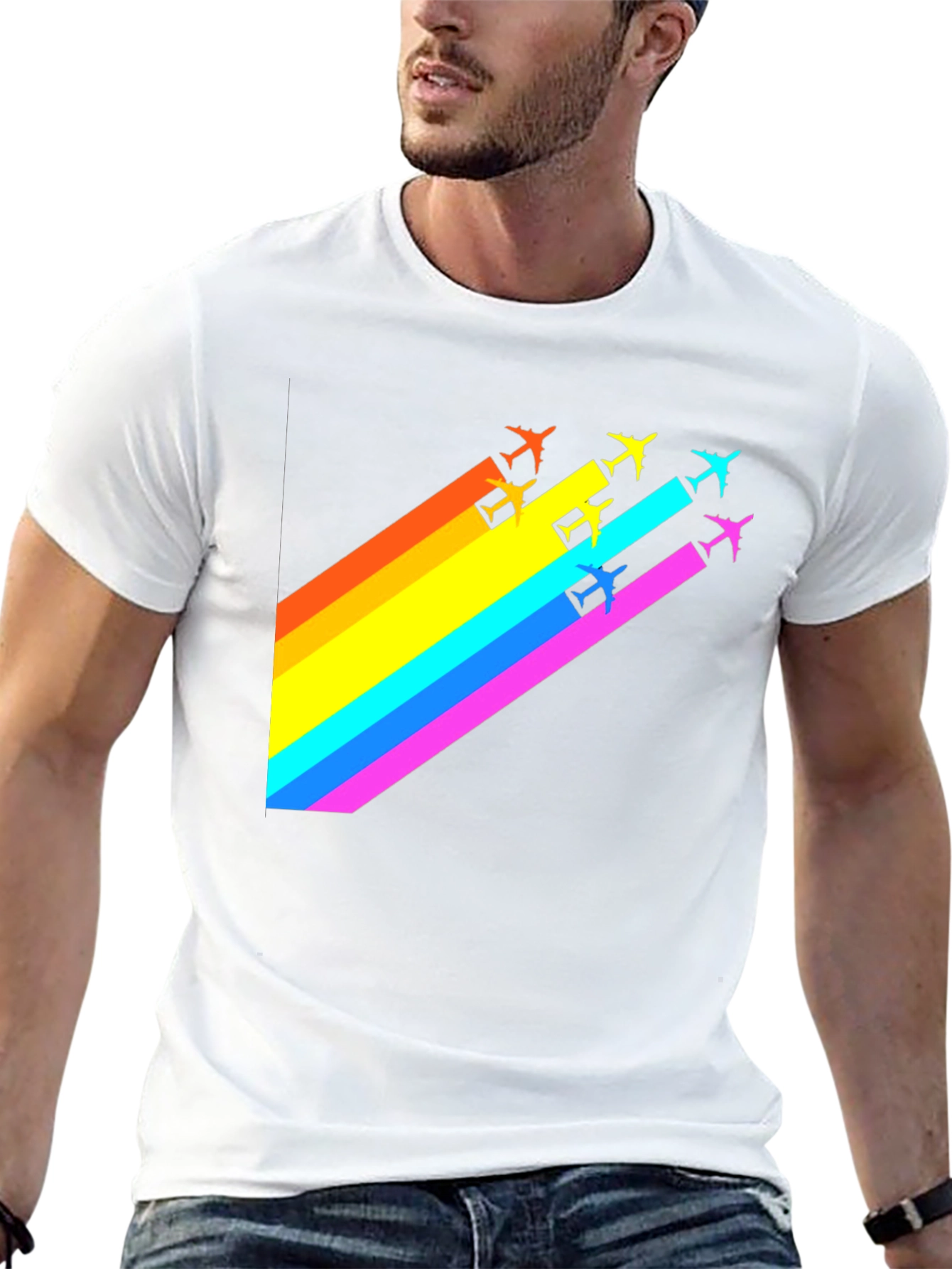 Black Rainbow Airplane Trail Graphic T-Shirt view 13