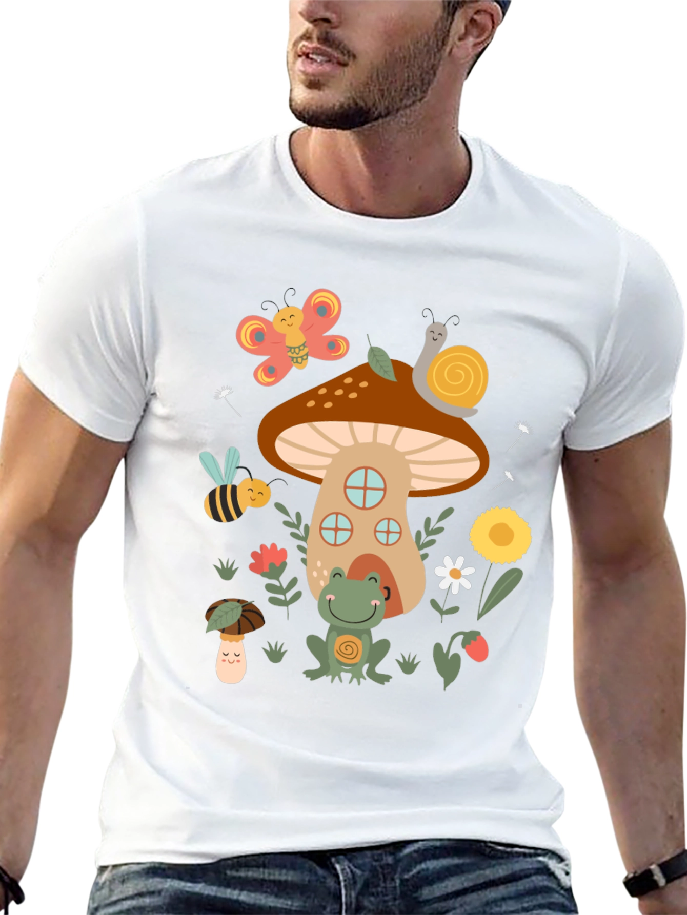 Black Cute Mushroom House Graphic T-Shirt view 13