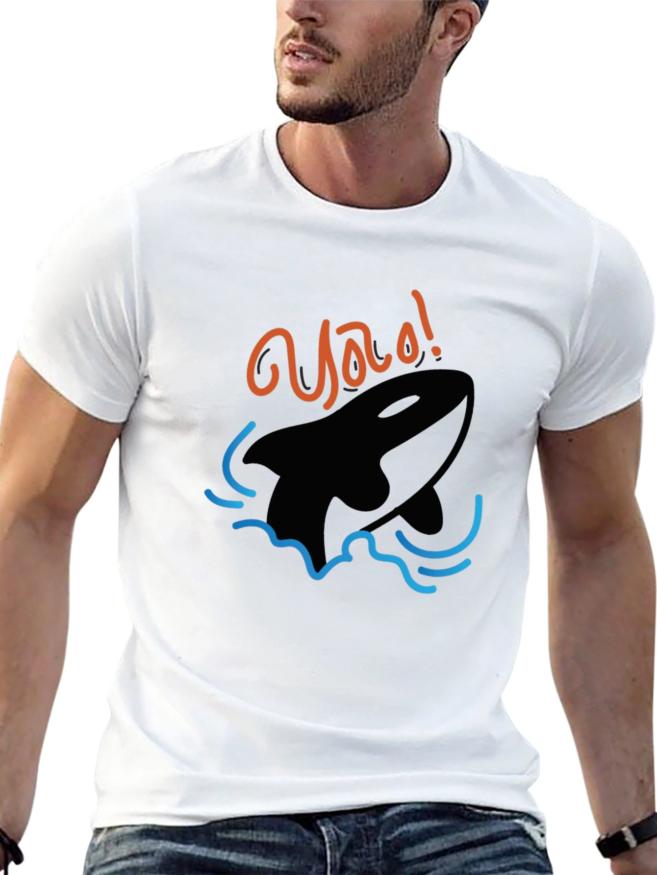 Black Orca Whale Graphic Black T-Shirt - 'Yao!' Design view 13