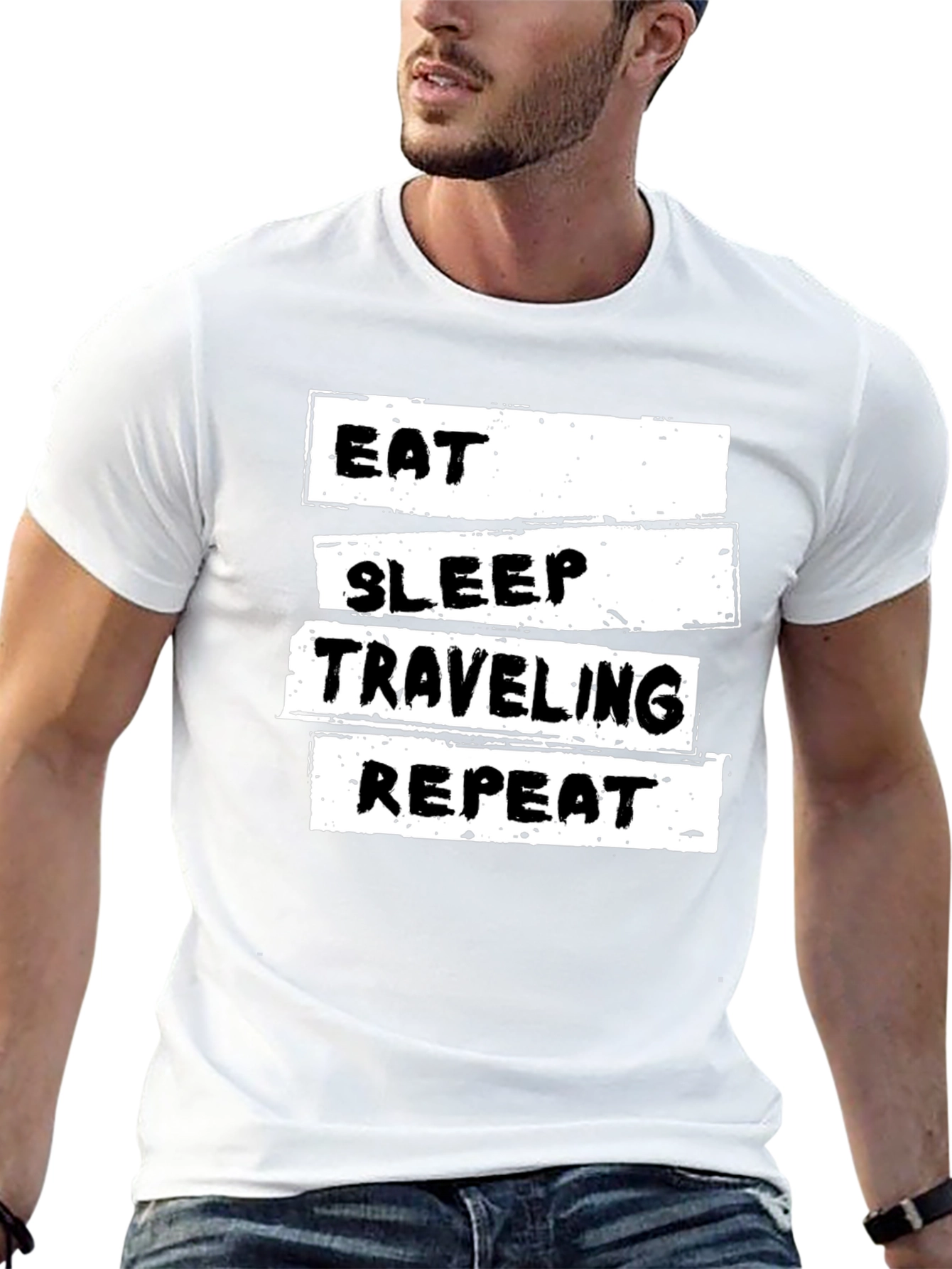 Black Eat Sleep Traveling Repeat Black Graphic Tee view 13