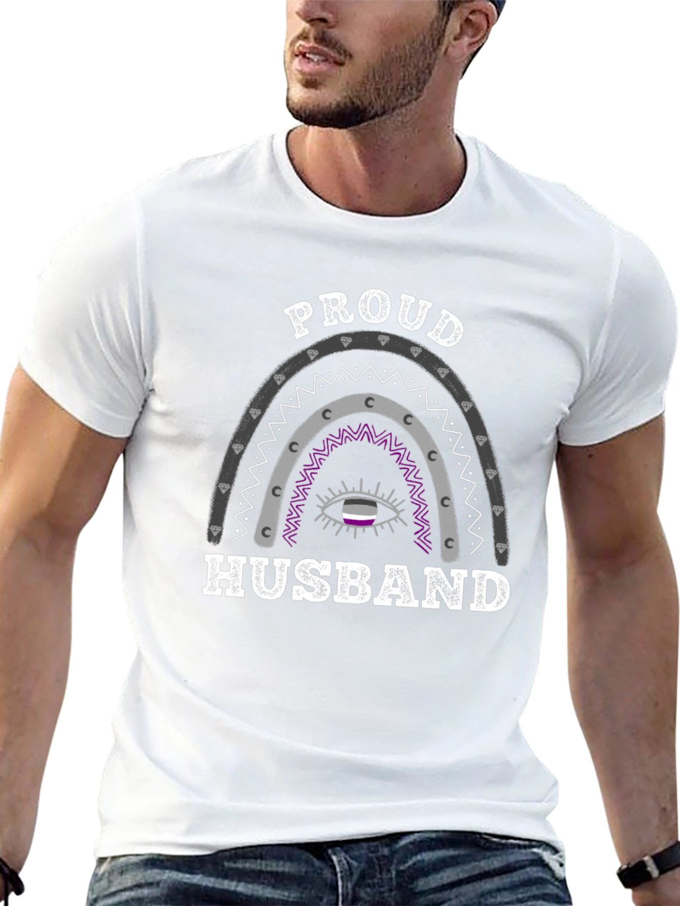 Proud Husband Asexual Pride Rainbow Graphic T-Shirt - 13