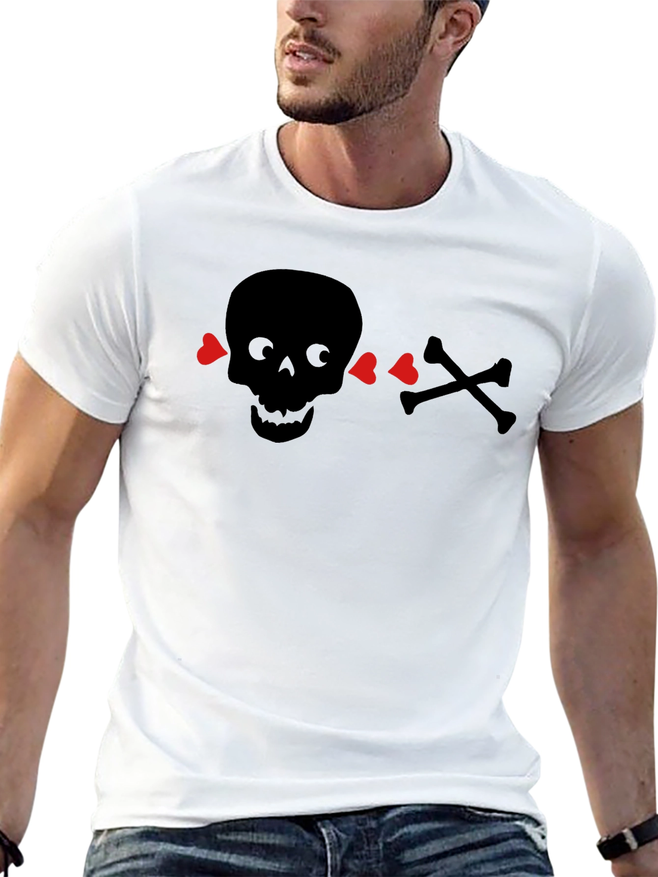 Black Skull & Crossbones Heart Eyes T-Shirt - Black view 13