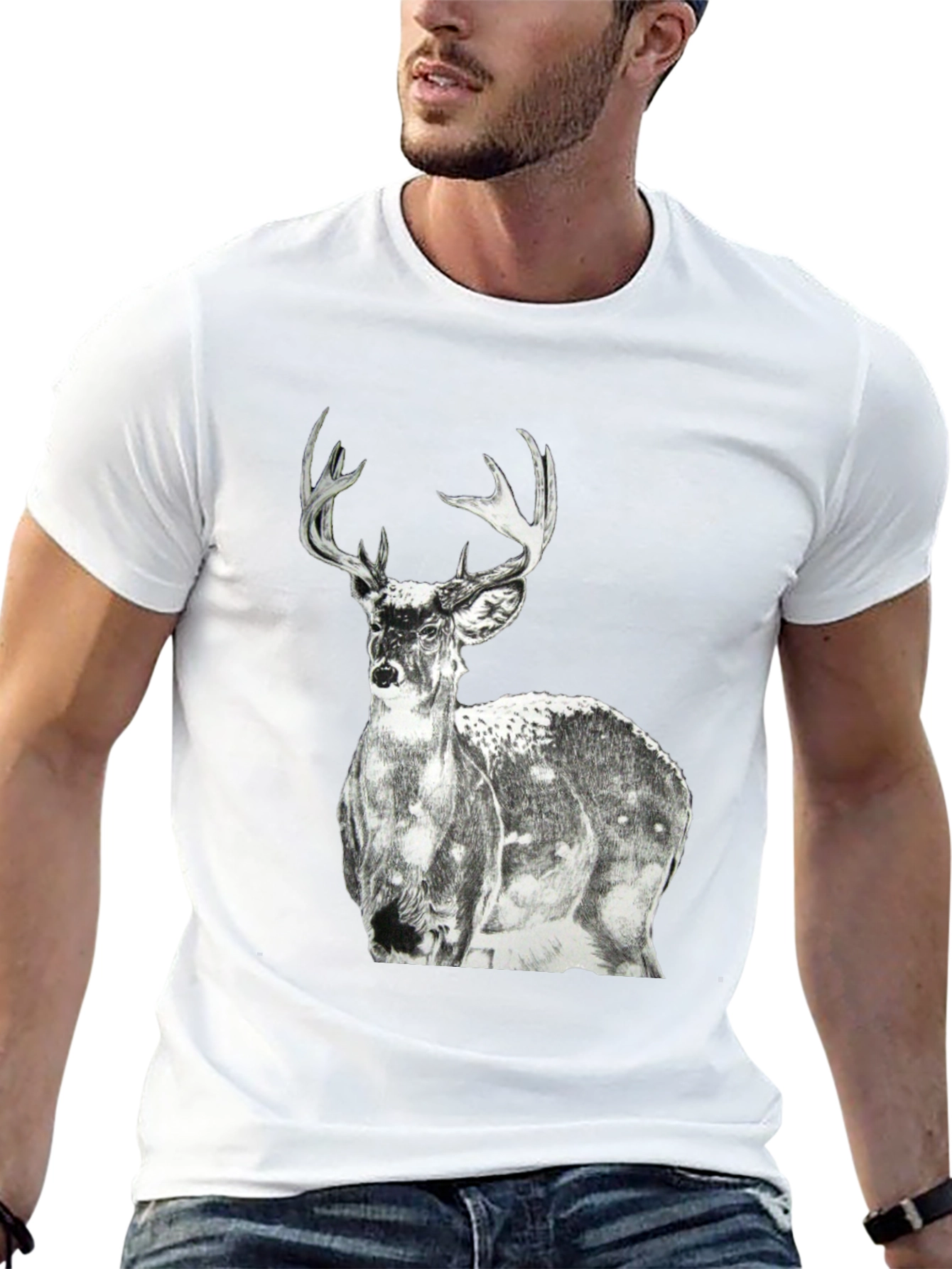 Black Deer Graphic Print Men's Black T-Shirt view 13