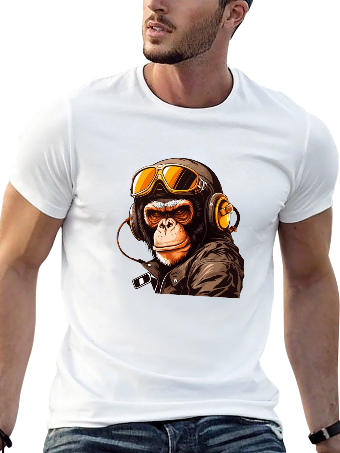 Black Cool Biker Monkey Graphic Tee - Black view 13