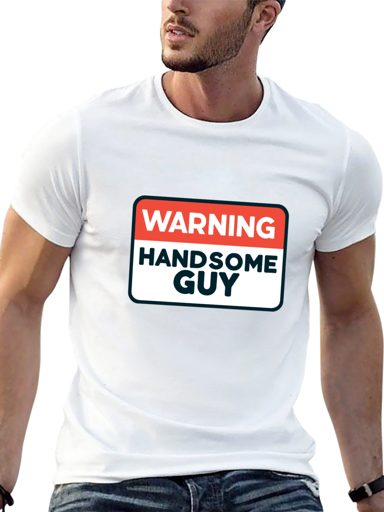 Black Warning Handsome Guy Graphic T-Shirt view 13