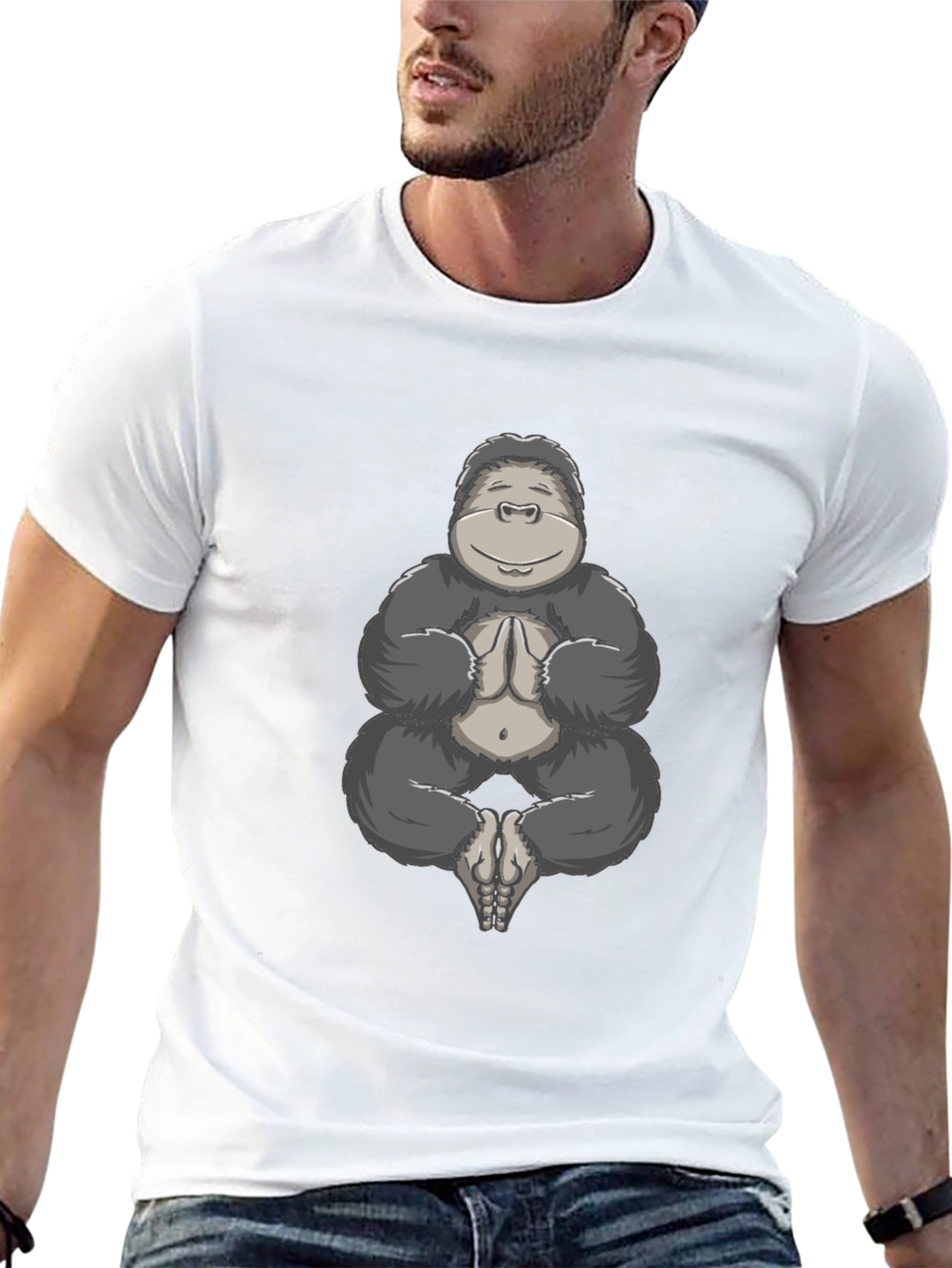 Black Zen Gorilla T-Shirt - Meditating Ape Design view 13