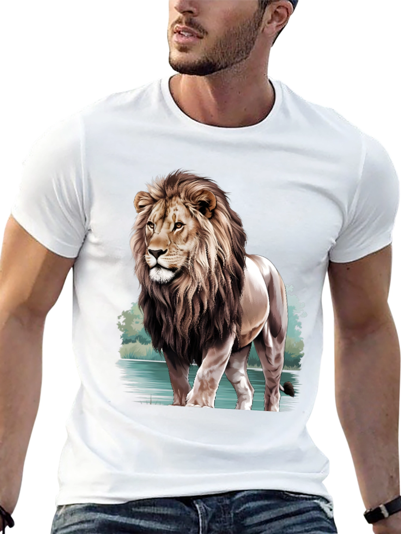 Black Lion Graphic Print Crew Neck T-Shirt view 13