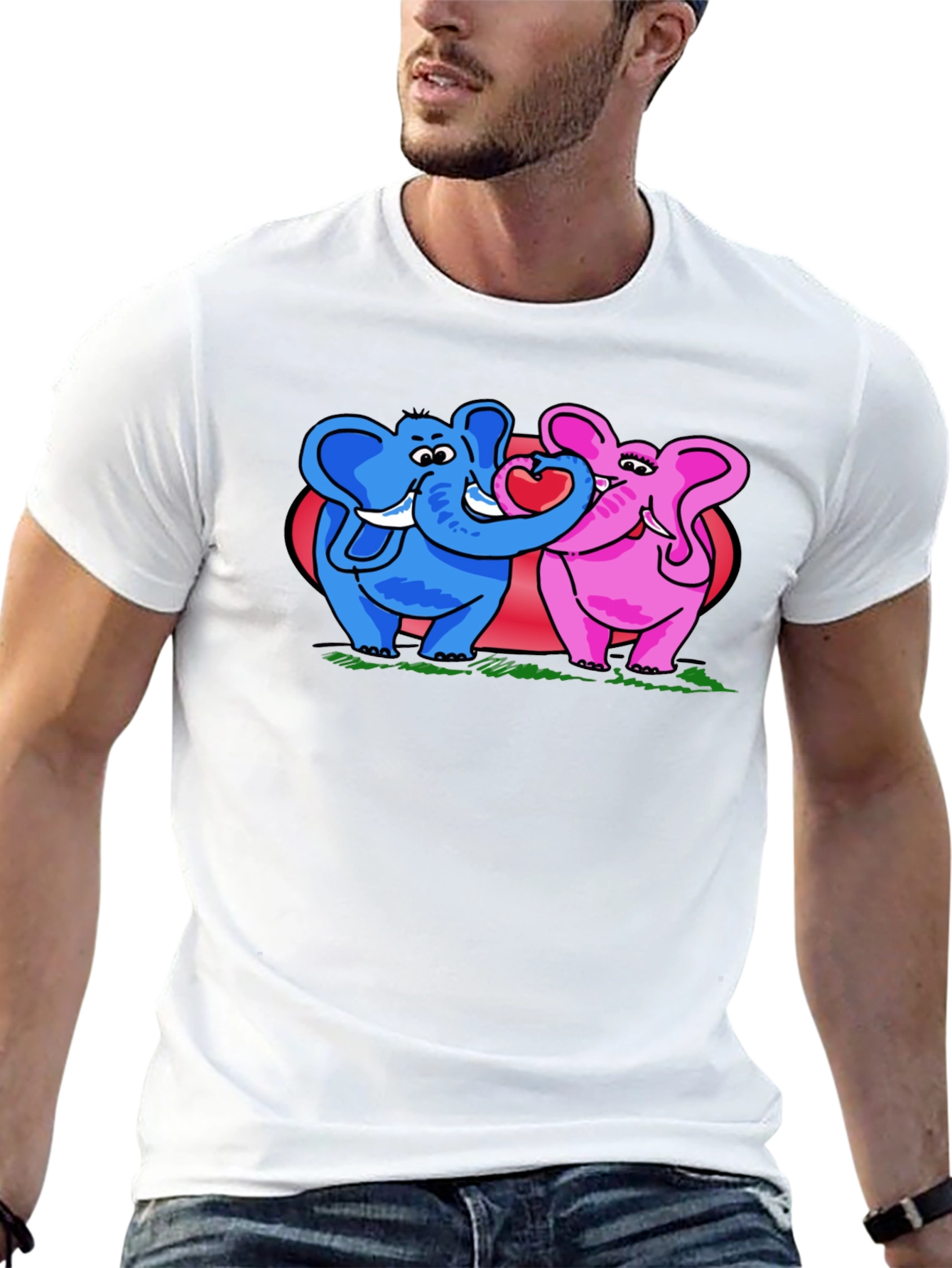 Black Elephant Love T-Shirt - Blue & Pink Elephants view 13