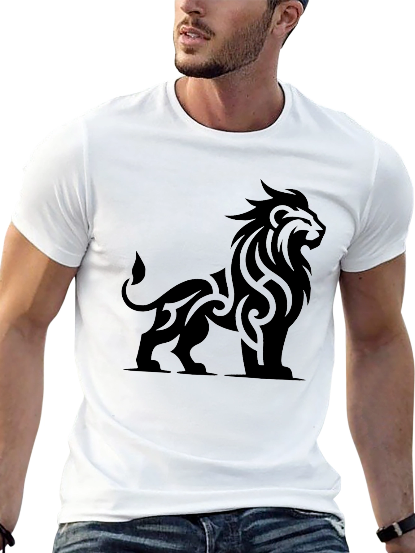 Black Lion Graphic Print Crew Neck T-Shirt view 13