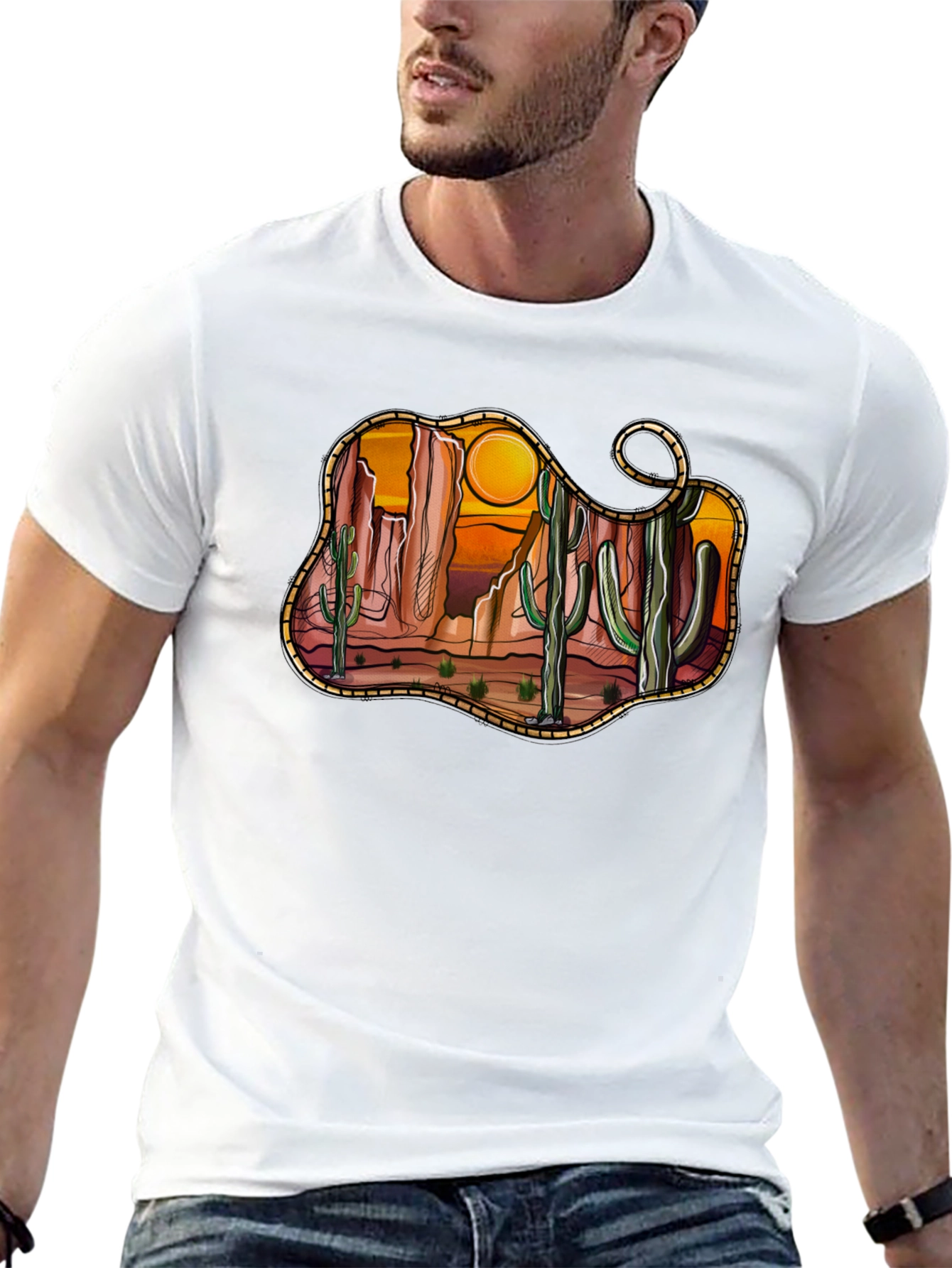 Black Desert Cactus Sunset Graphic Tee - Black view 13