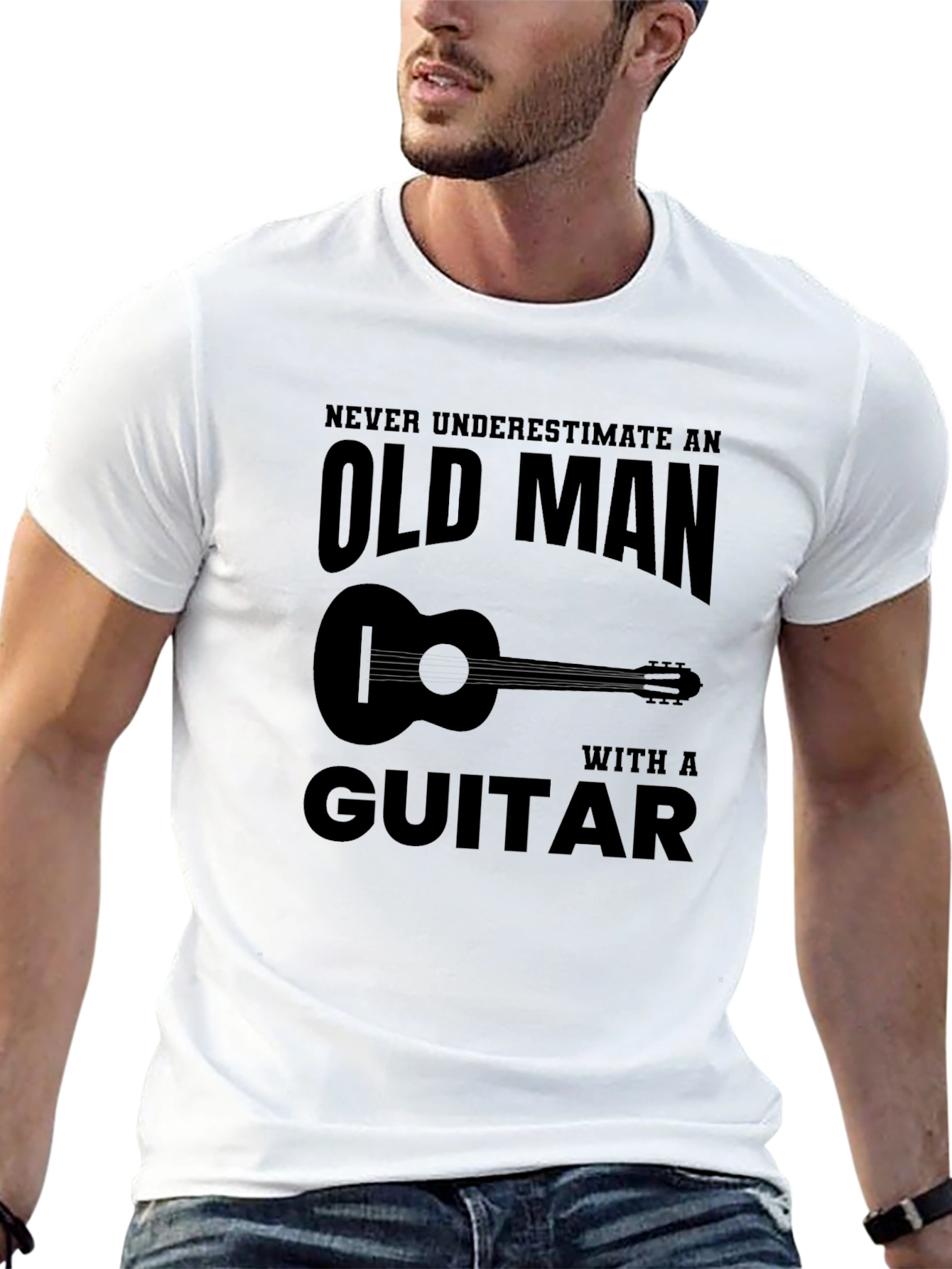 Black Old Man Guitar T-Shirt: Funny Musician Tee view 13