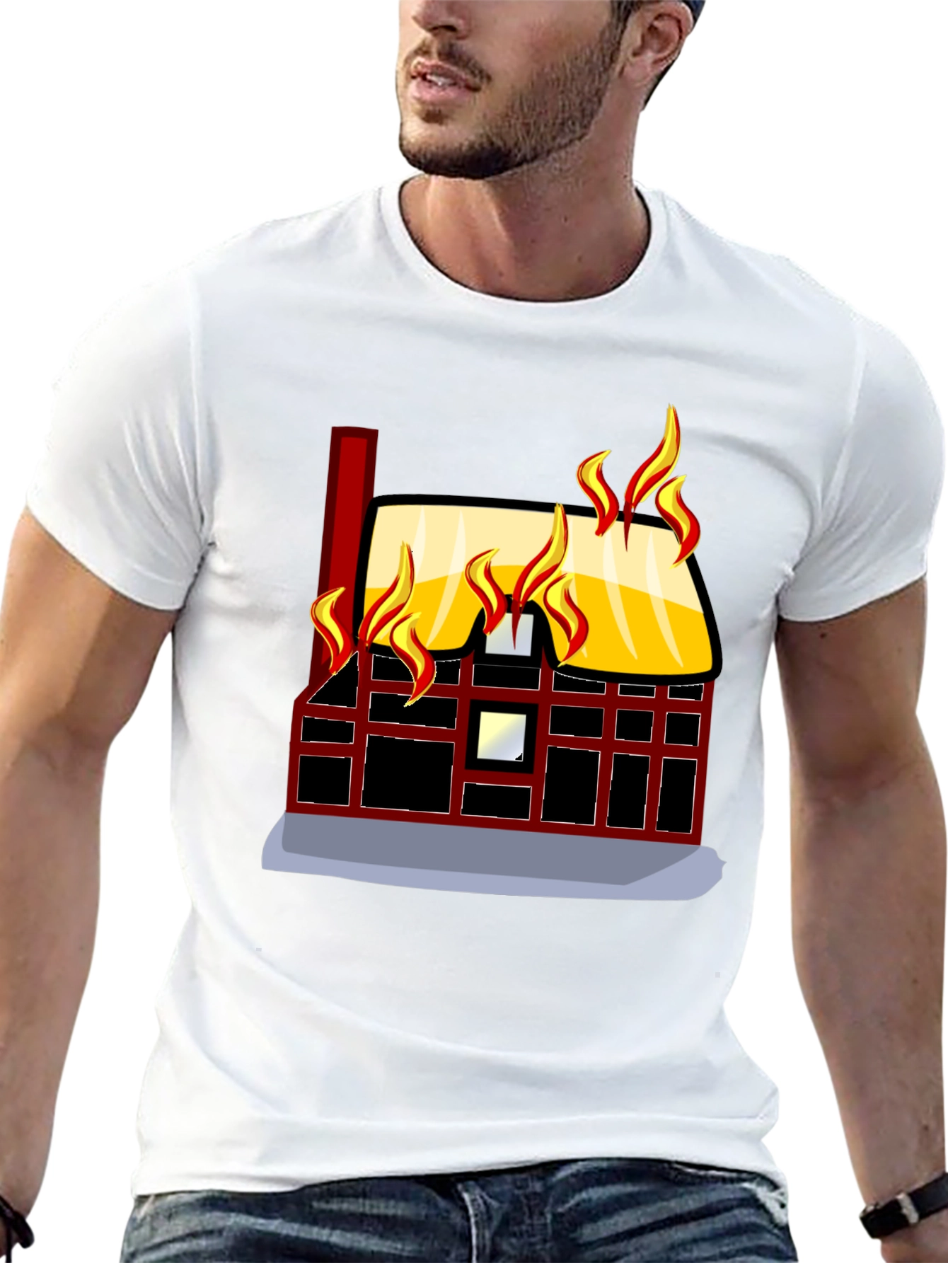 Black Burning House Graphic Tee - Bold Black T-Shirt view 13