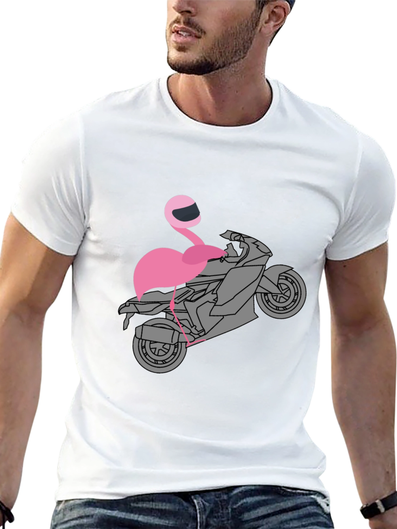 Black Flamingo Biker T-Shirt - Unique Graphic Tee view 13