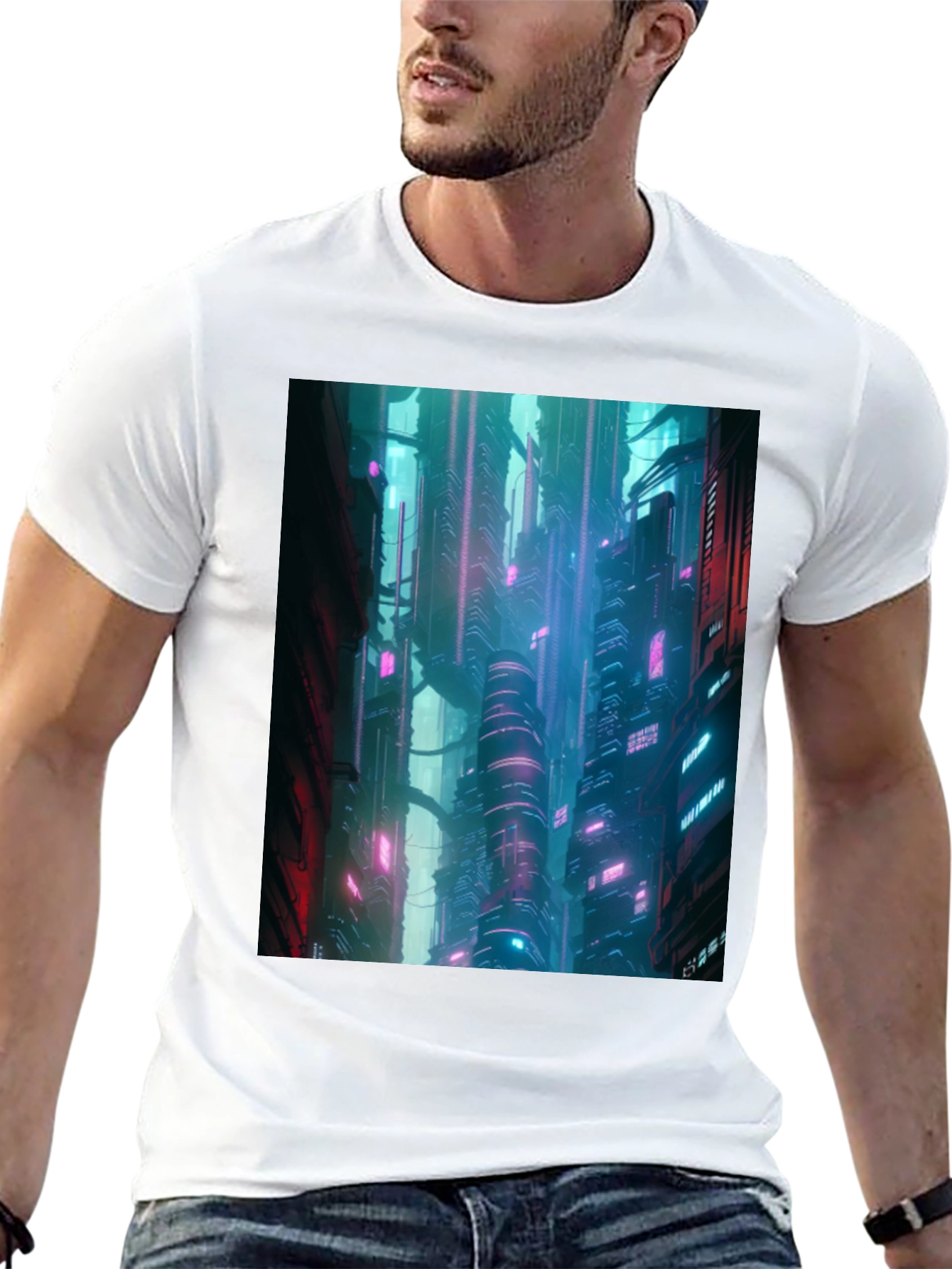 Black Cyberpunk City T-Shirt view 13