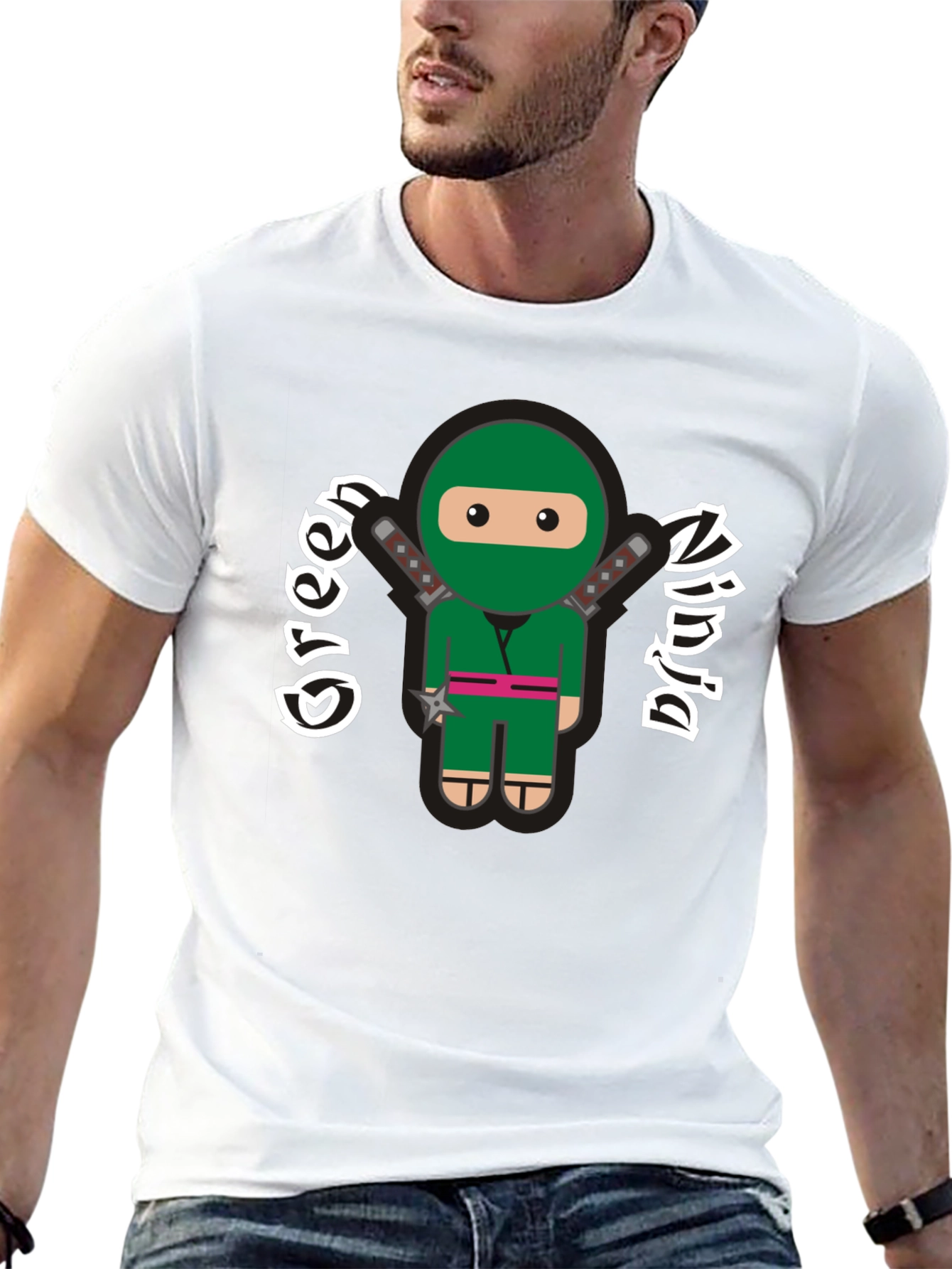Black Green Ninja Cartoon Graphic T-Shirt view 13
