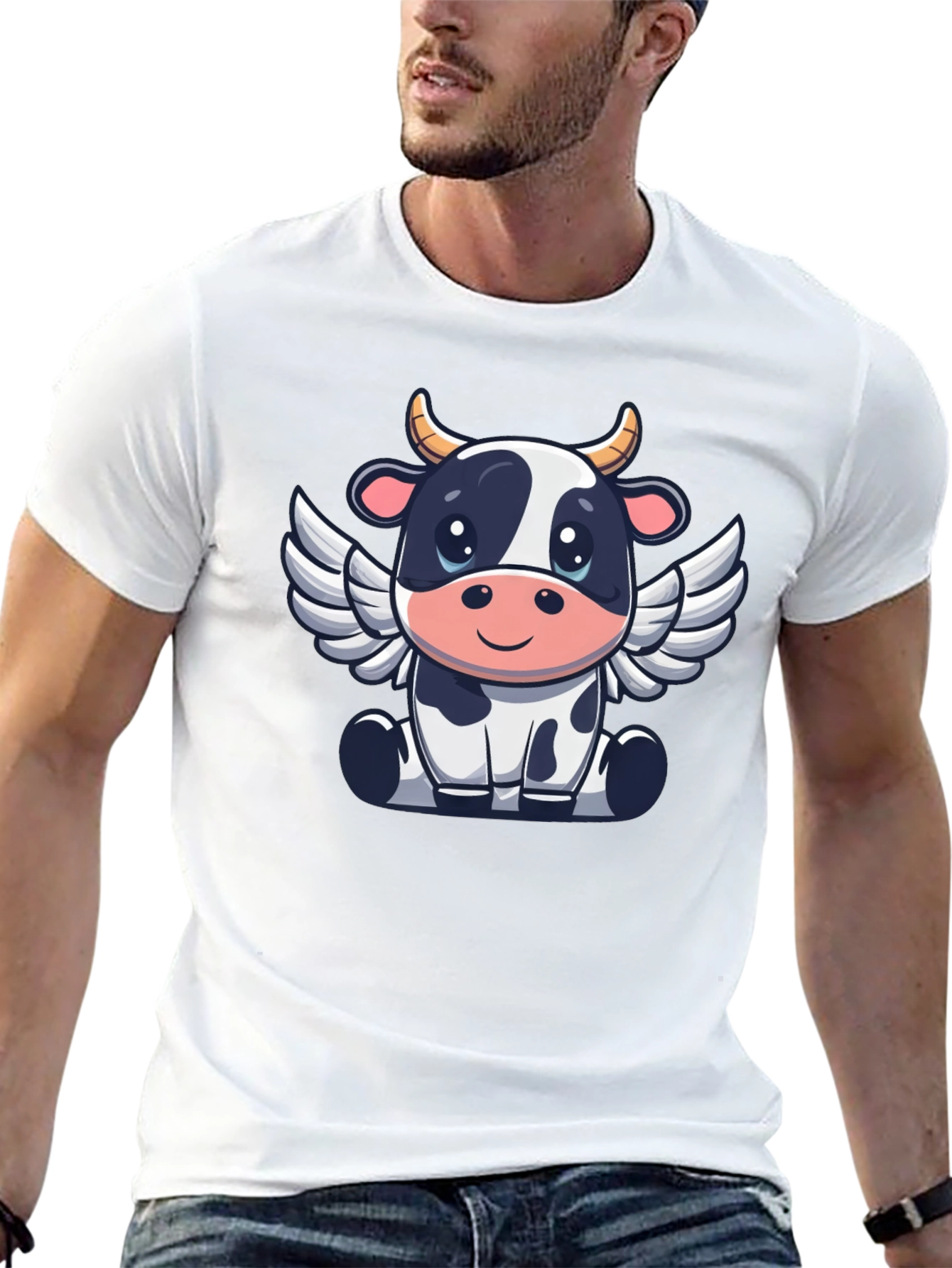 Black Cow Angel Graphic Tee - Black Cotton T-Shirt view 13