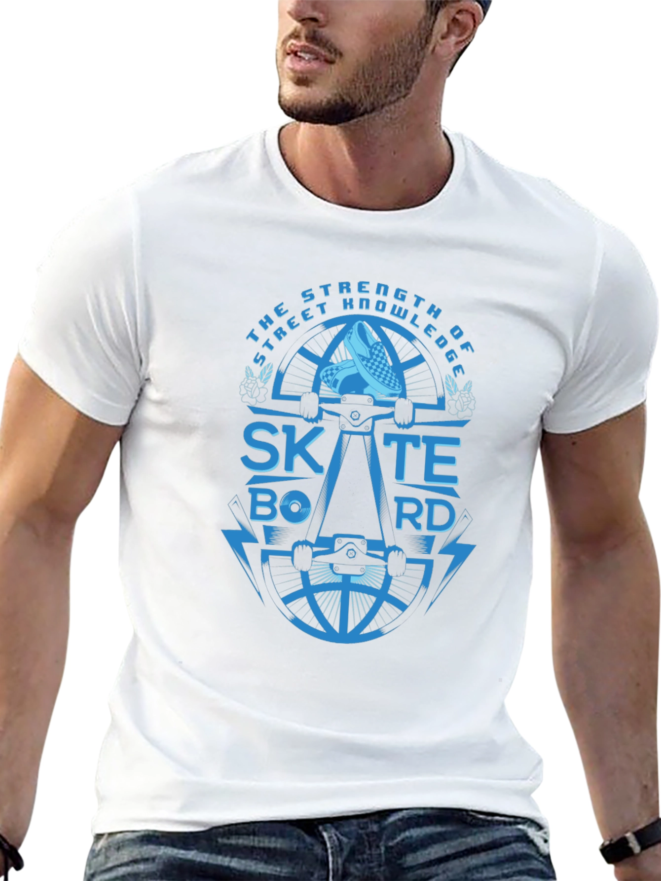 Black Skateboarding Graphic Tee - The Strength of Street Knowledge Black T-Shirt view 13