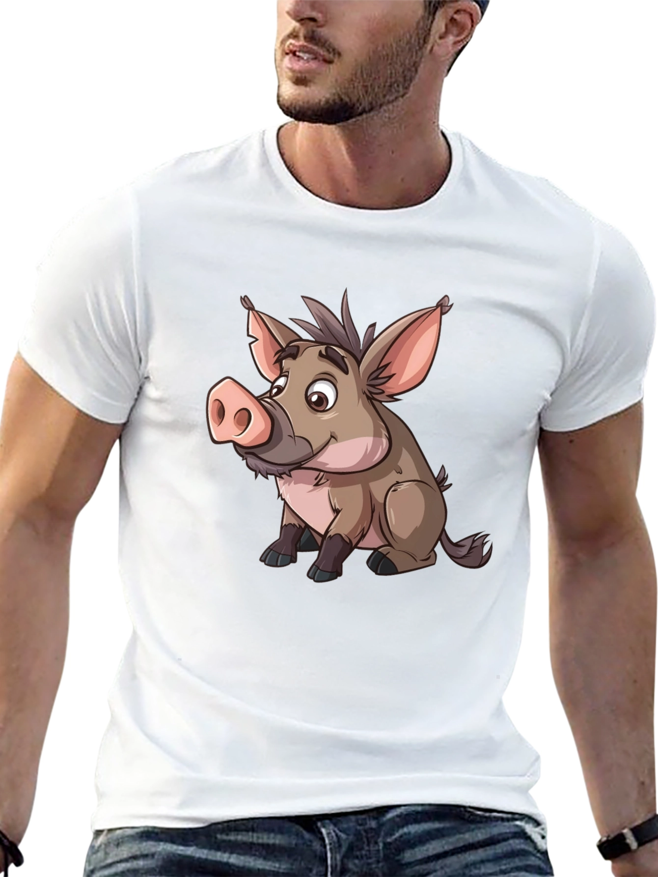 Black Boar Cartoon Graphic Black T-Shirt view 13