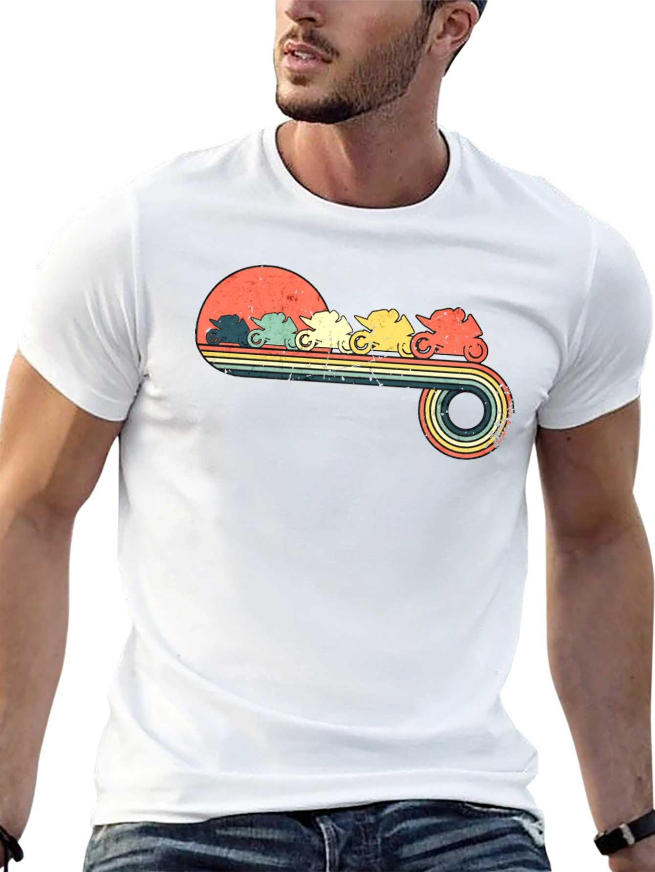 Black Retro Motorcycle Sunset Graphic T-Shirt view 13