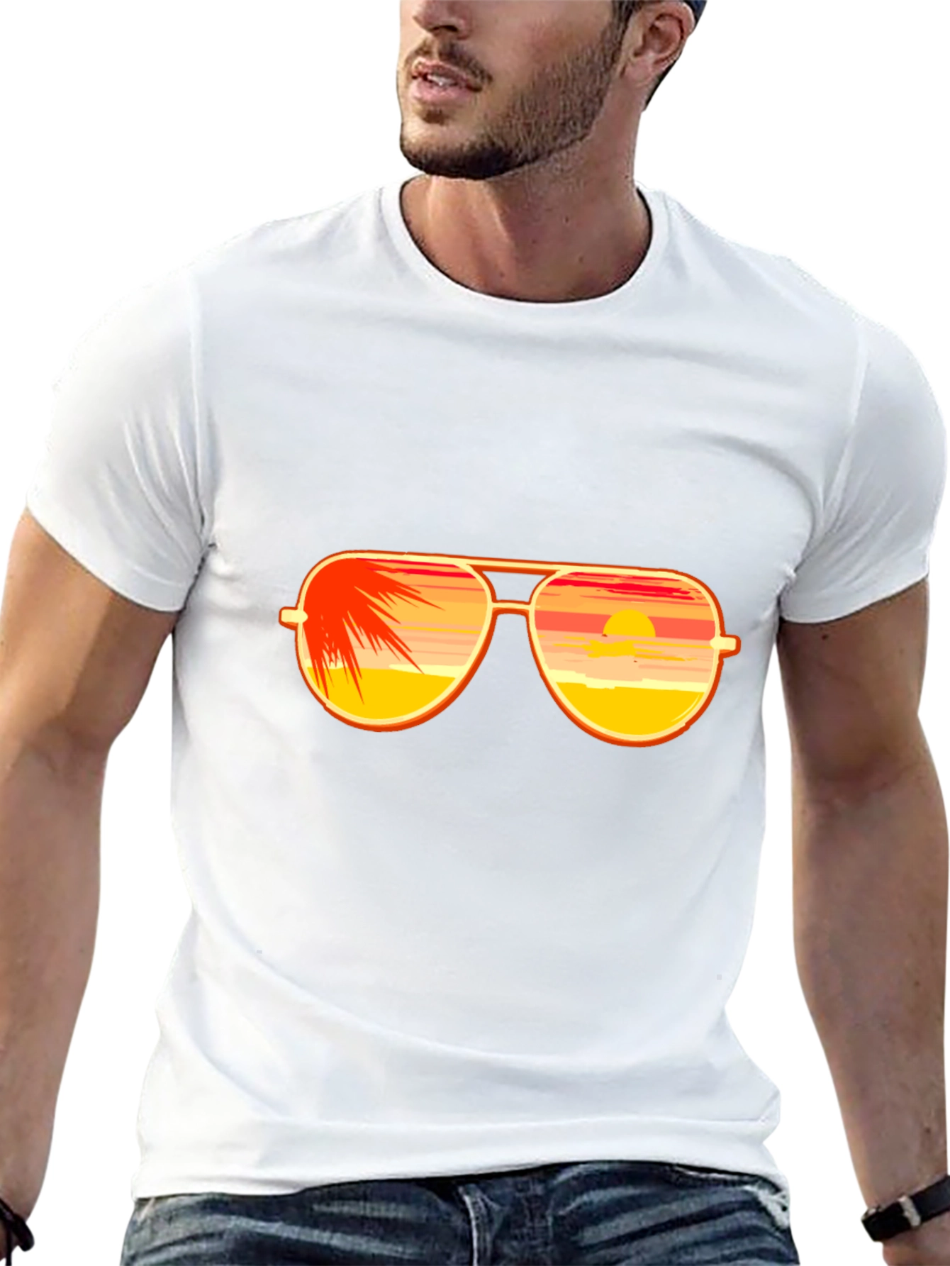 Black Sunset Sunglasses Graphic T-Shirt - Black Cotton Tee view 13