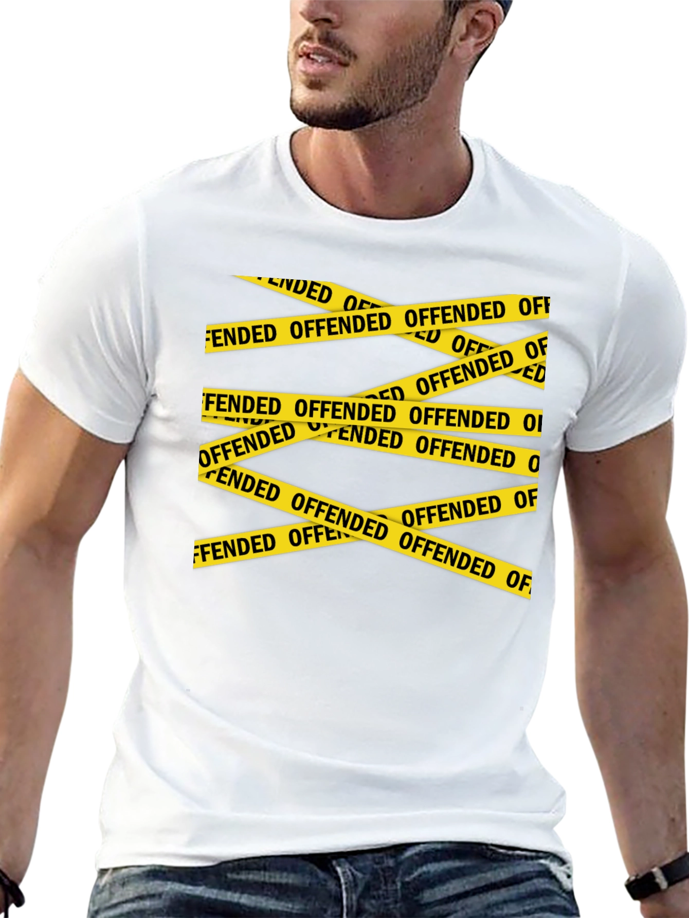 Black Offended Caution Tape Graphic T-Shirt view 13