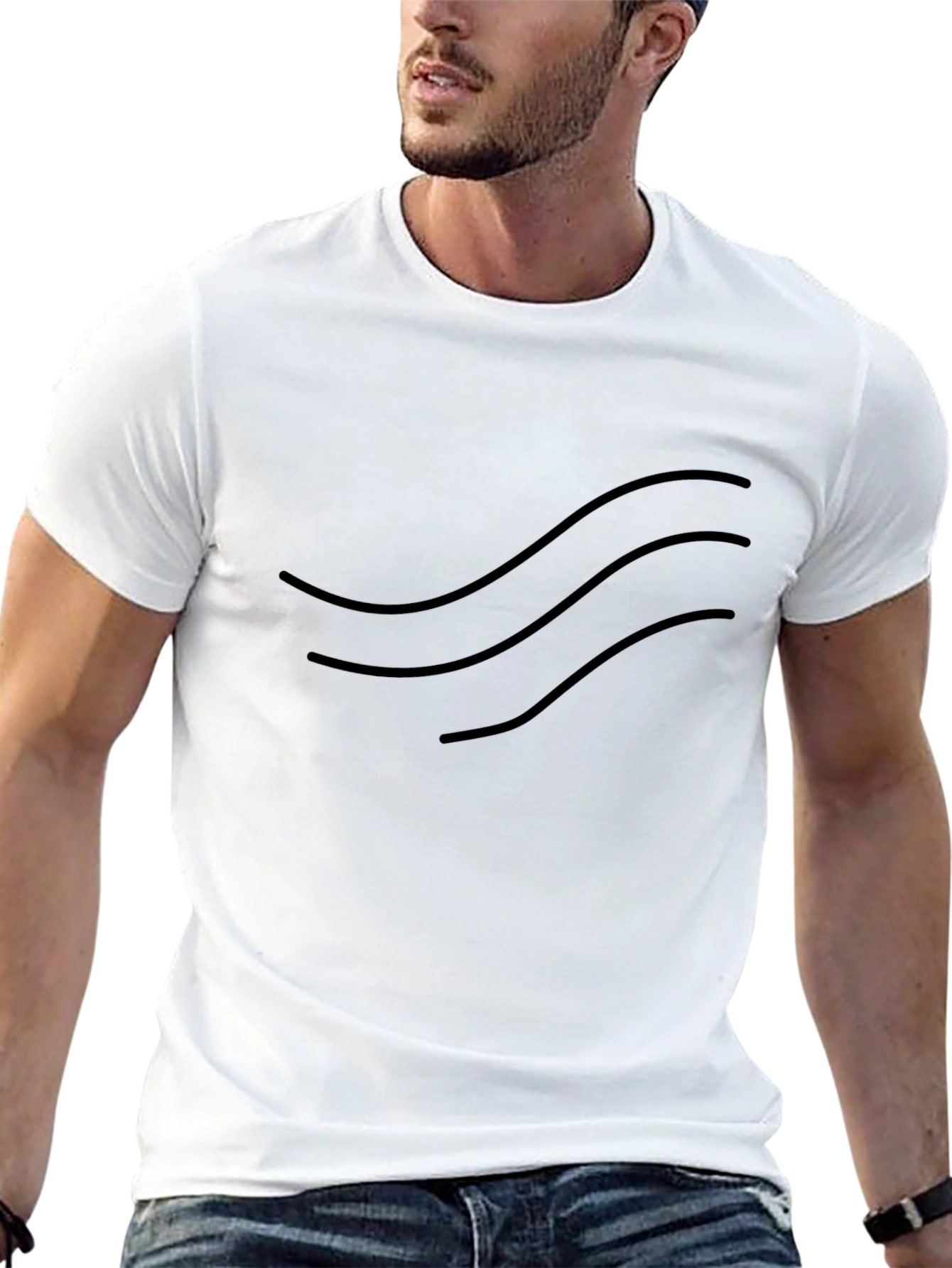 Black Stylish Black T-Shirt with Wave Design view 13