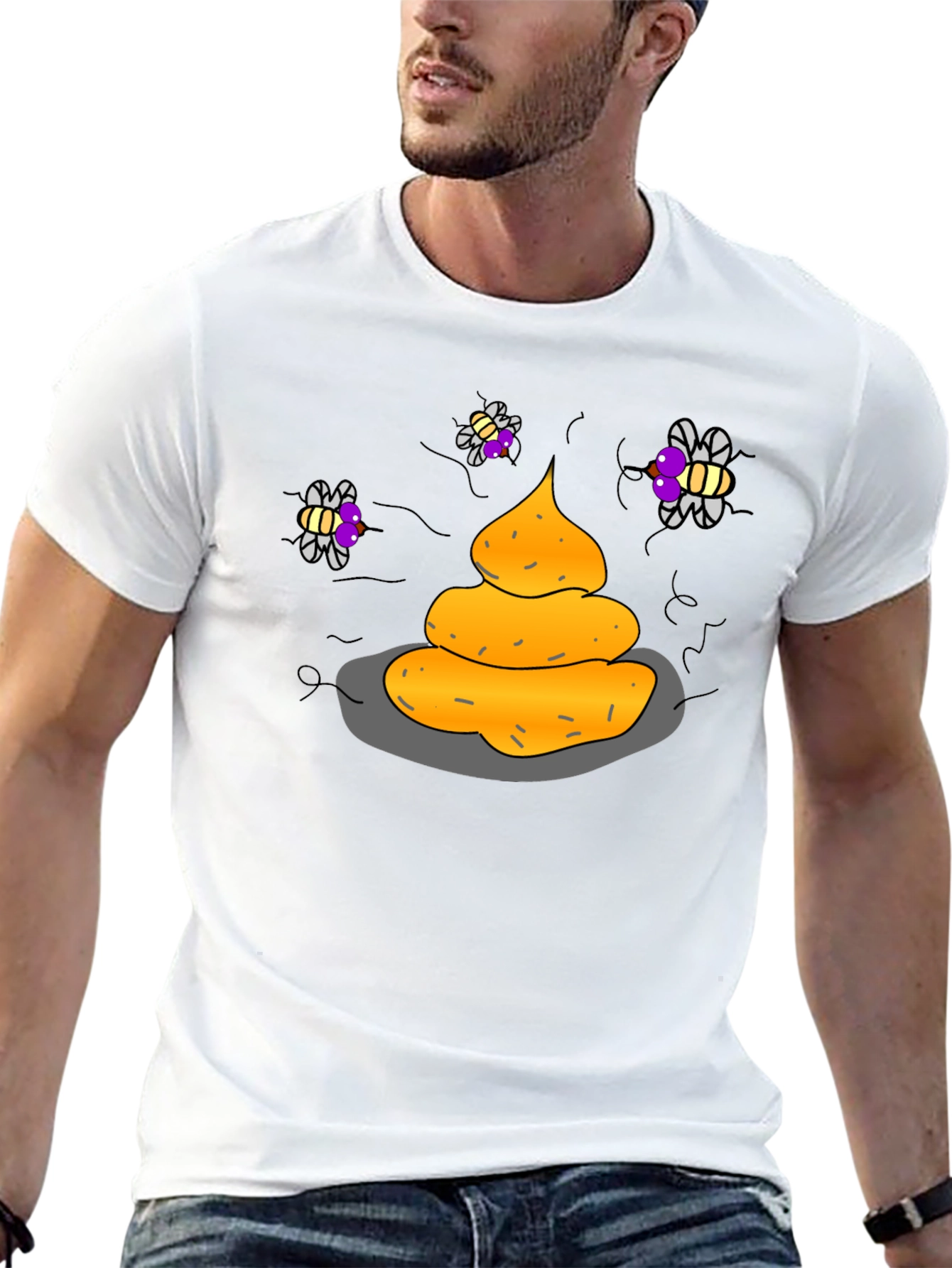 Black Humorous Graphic Tee - Funny Poop & Flies view 13