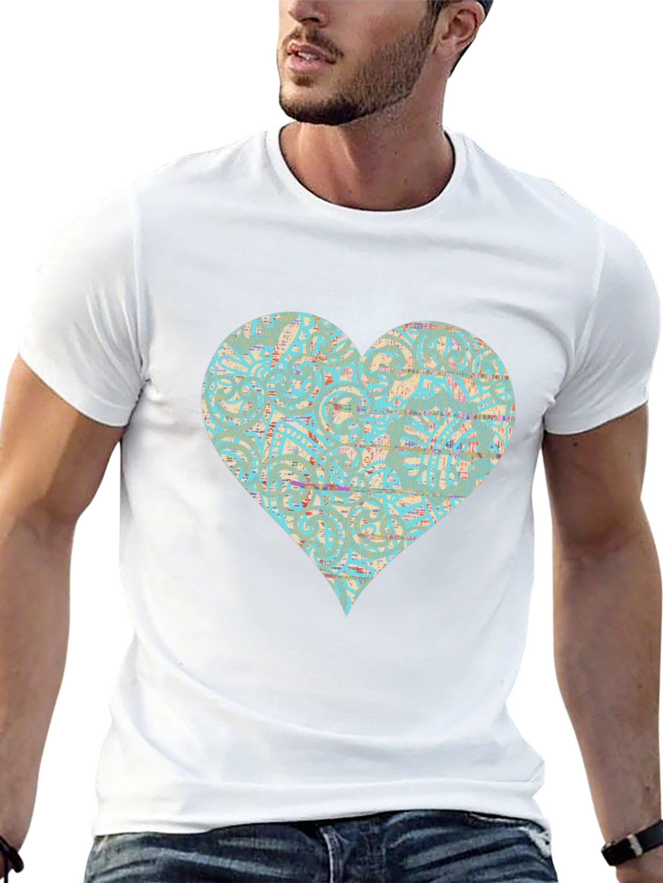 Black Patterned Heart Graphic Tee - Stylish Casual Wear view 13