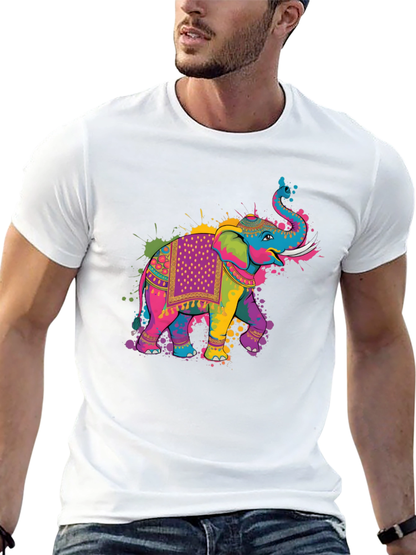 Black Colorful Elephant Graphic T-Shirt view 13