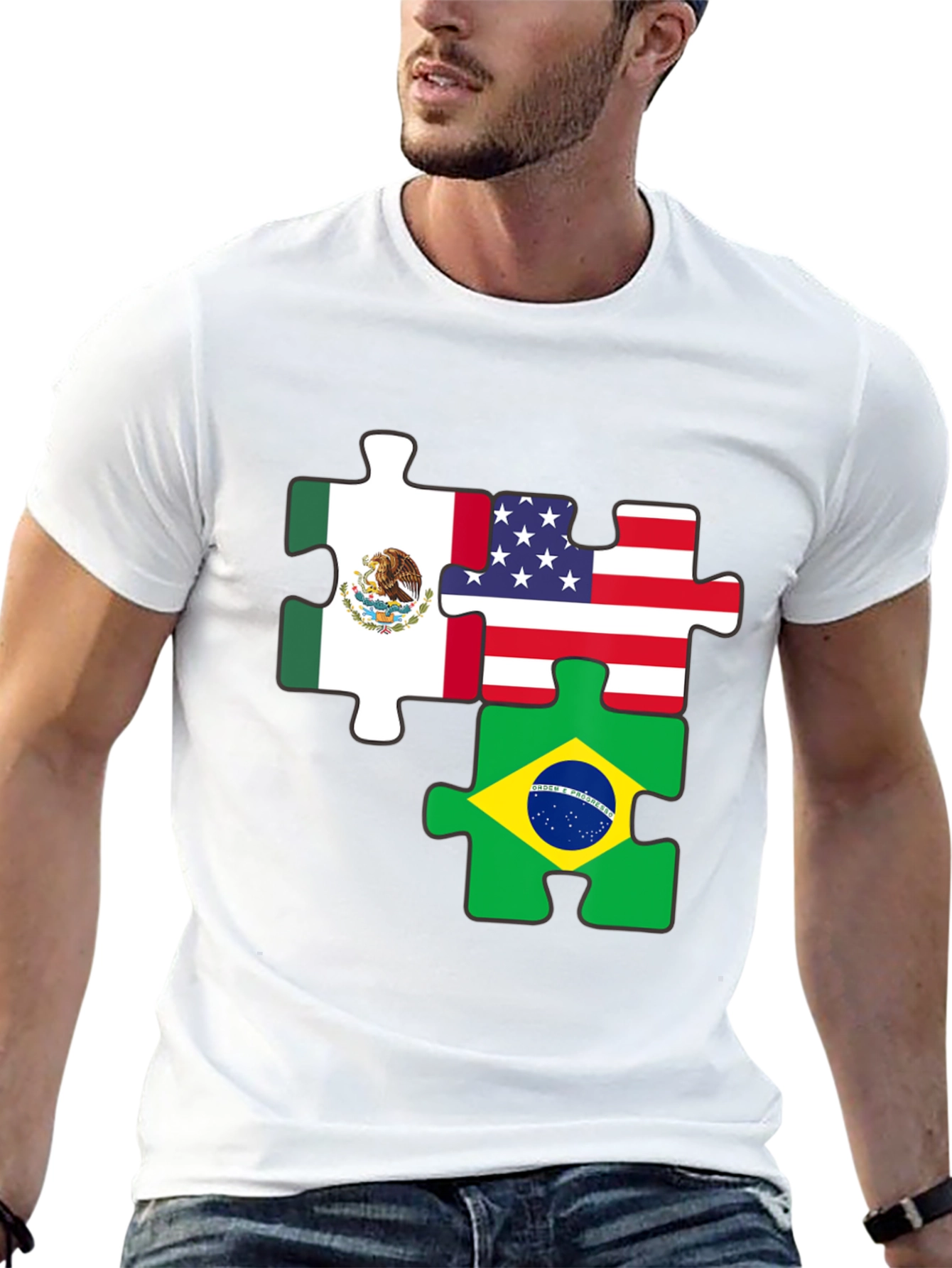Flags Puzzle T-Shirt - Mexico, USA, Brazil - 13