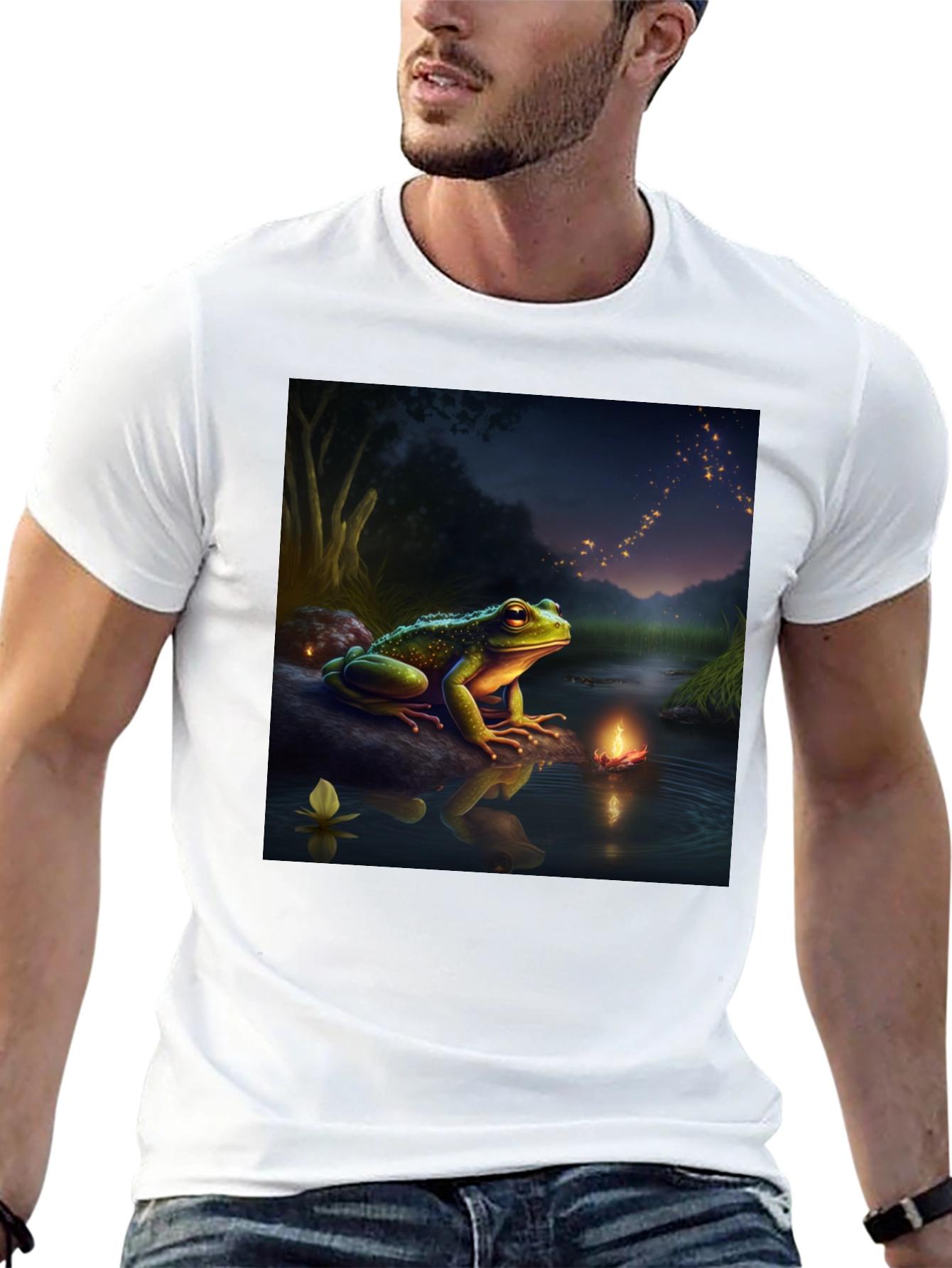 Black Frog & Firefly T-Shirt - Fantasy Design view 13
