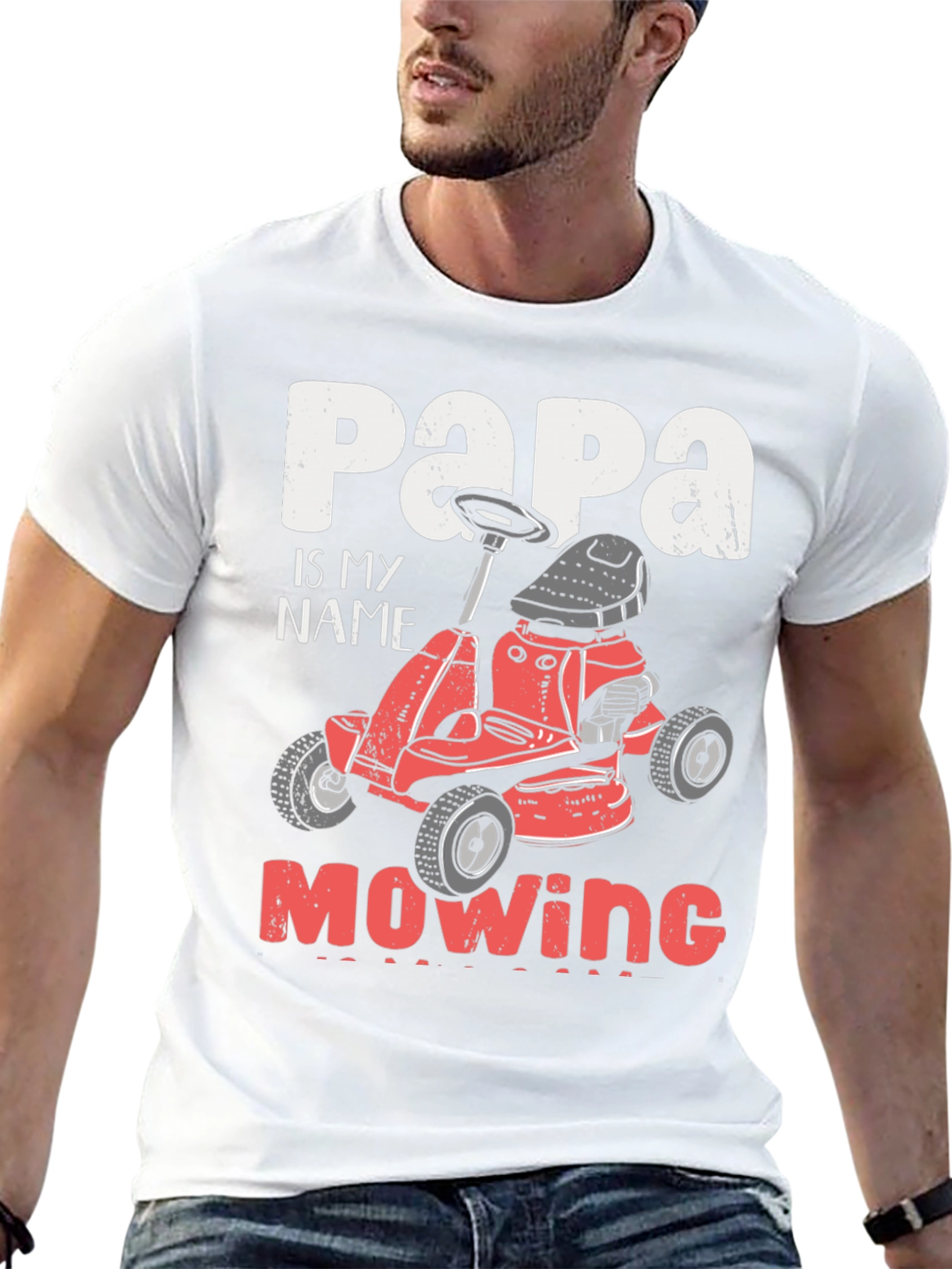 Black Papa Mowing T-Shirt - Funny Lawn Mower Dad Tee view 13
