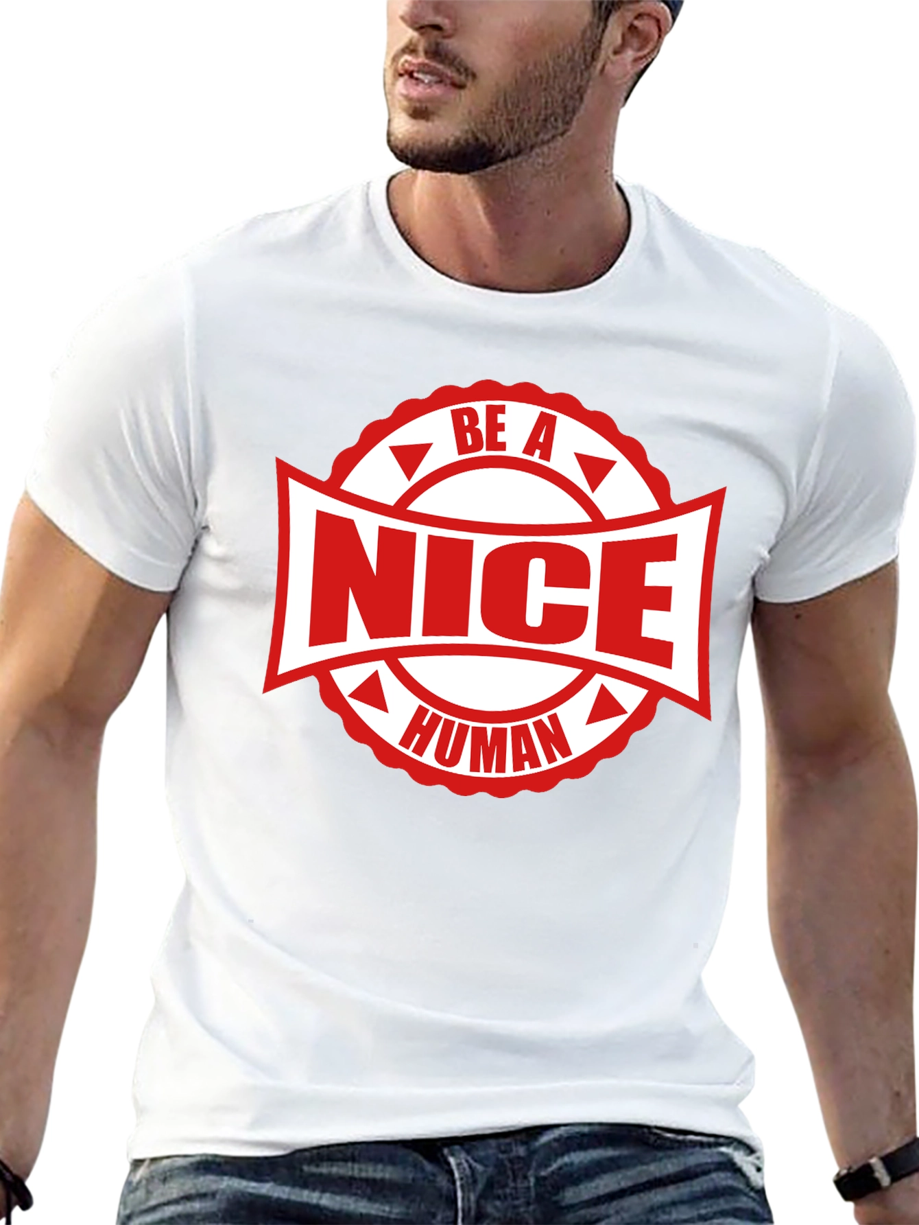 Black Be A Nice Human Graphic Tee - Black Cotton T-Shirt view 13